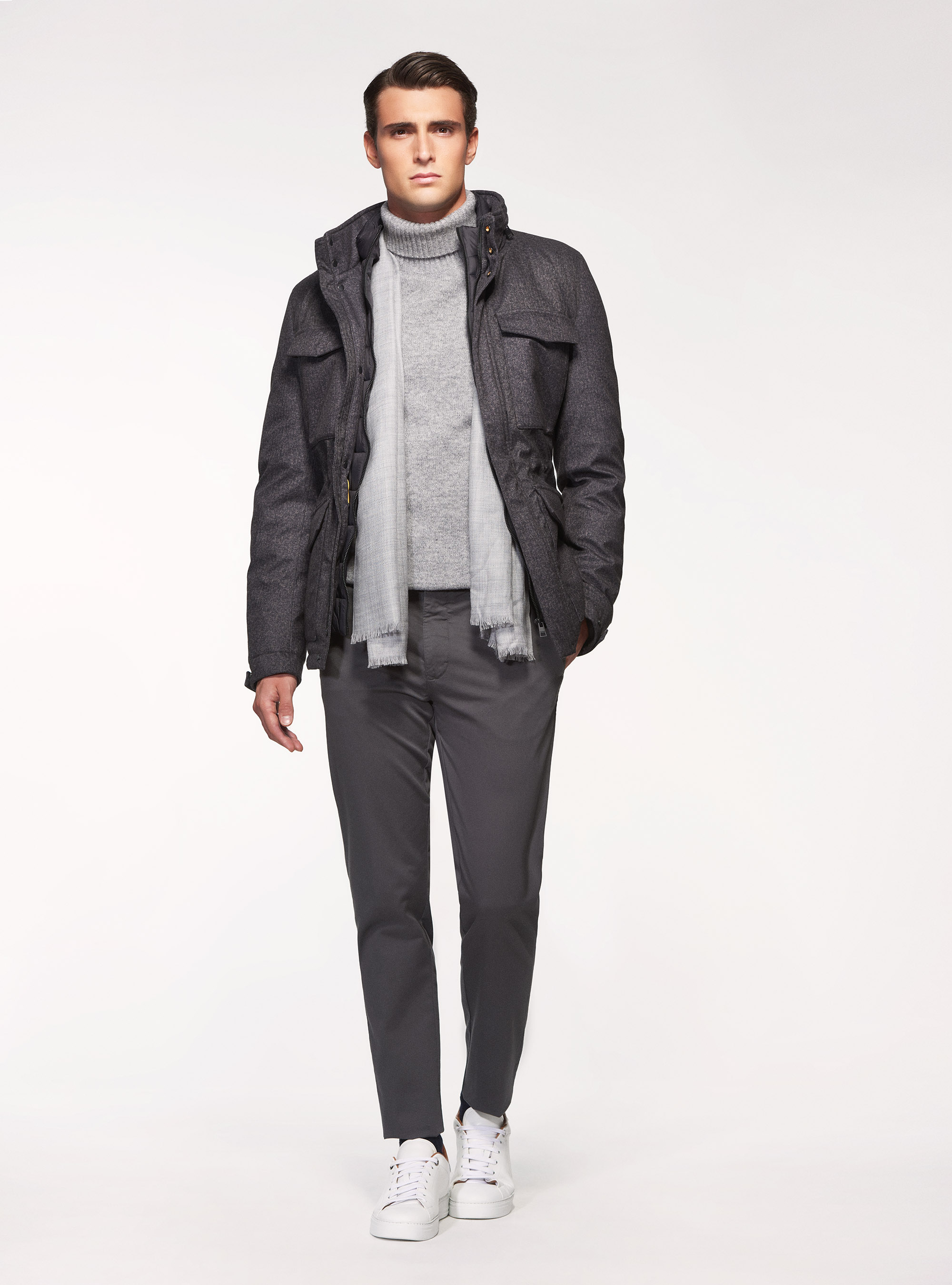 Field jacket in tessuto tecnico con pettorina, ASFALTO