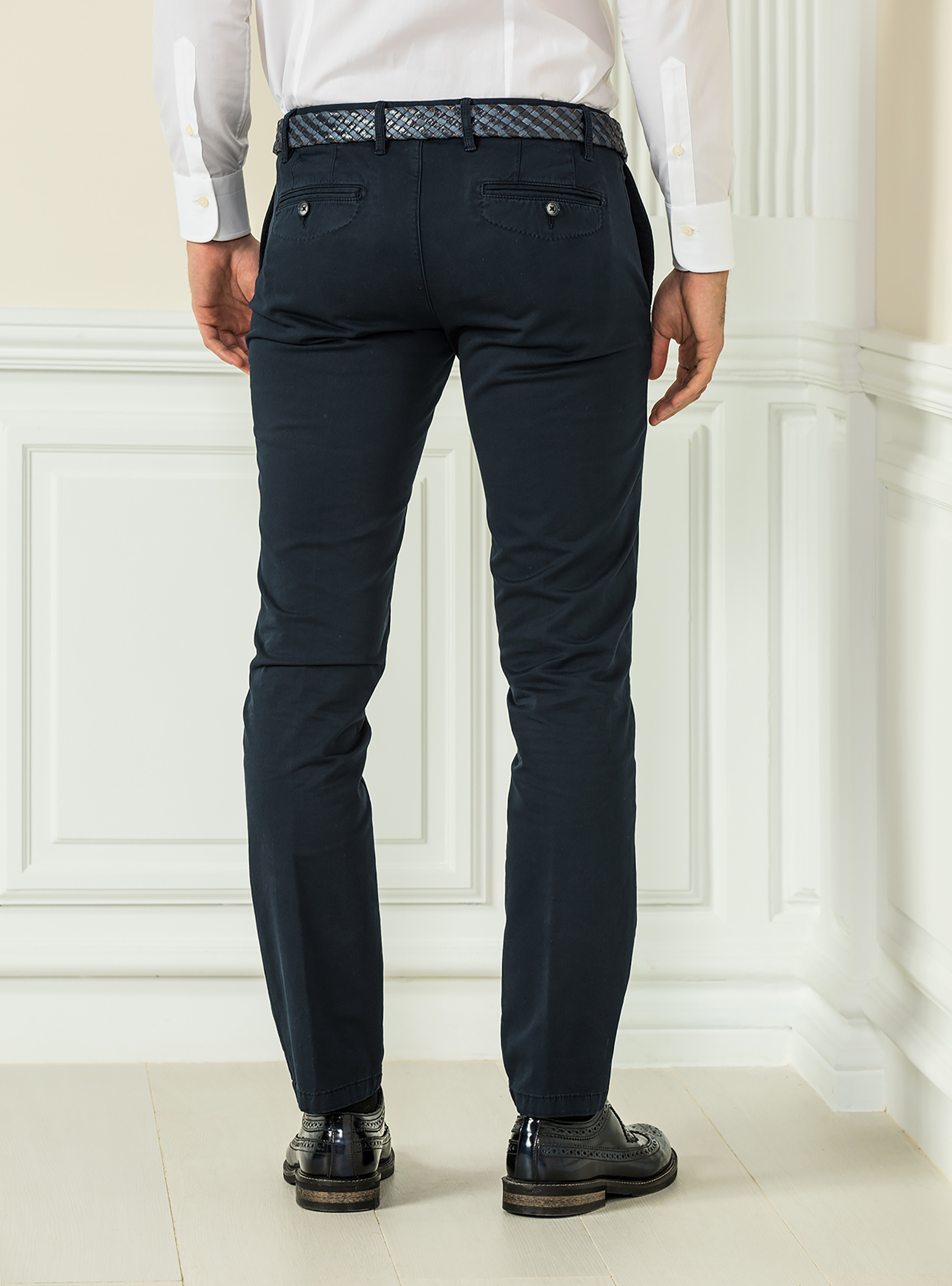 Pantaloni chino in twill stretch, BLU NAVY
