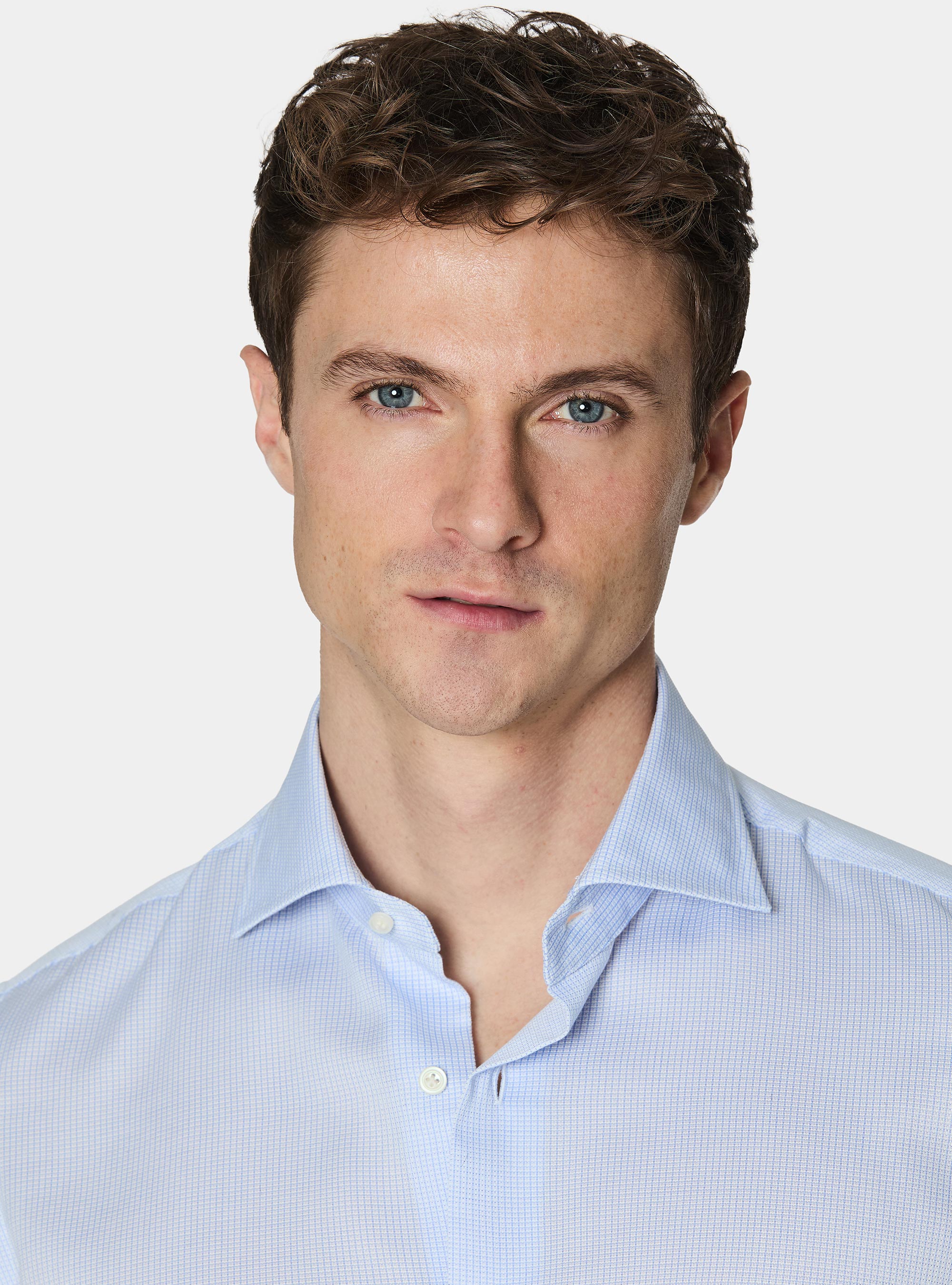 Micro check pattern cotton shirt, LIGHT BLUE