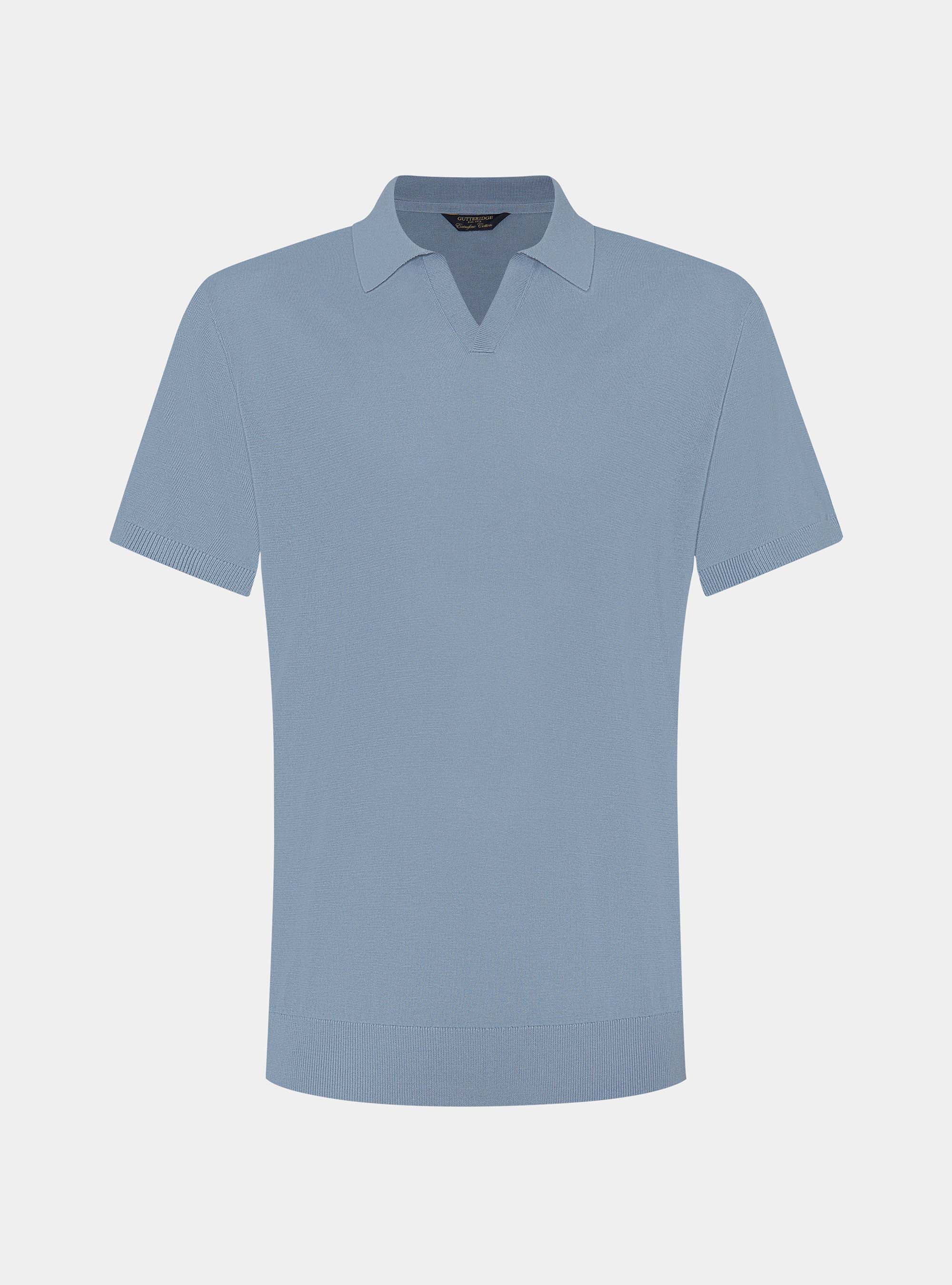 Polo in maglia senza bottoni in cotone extrafine, AVIO 0292C