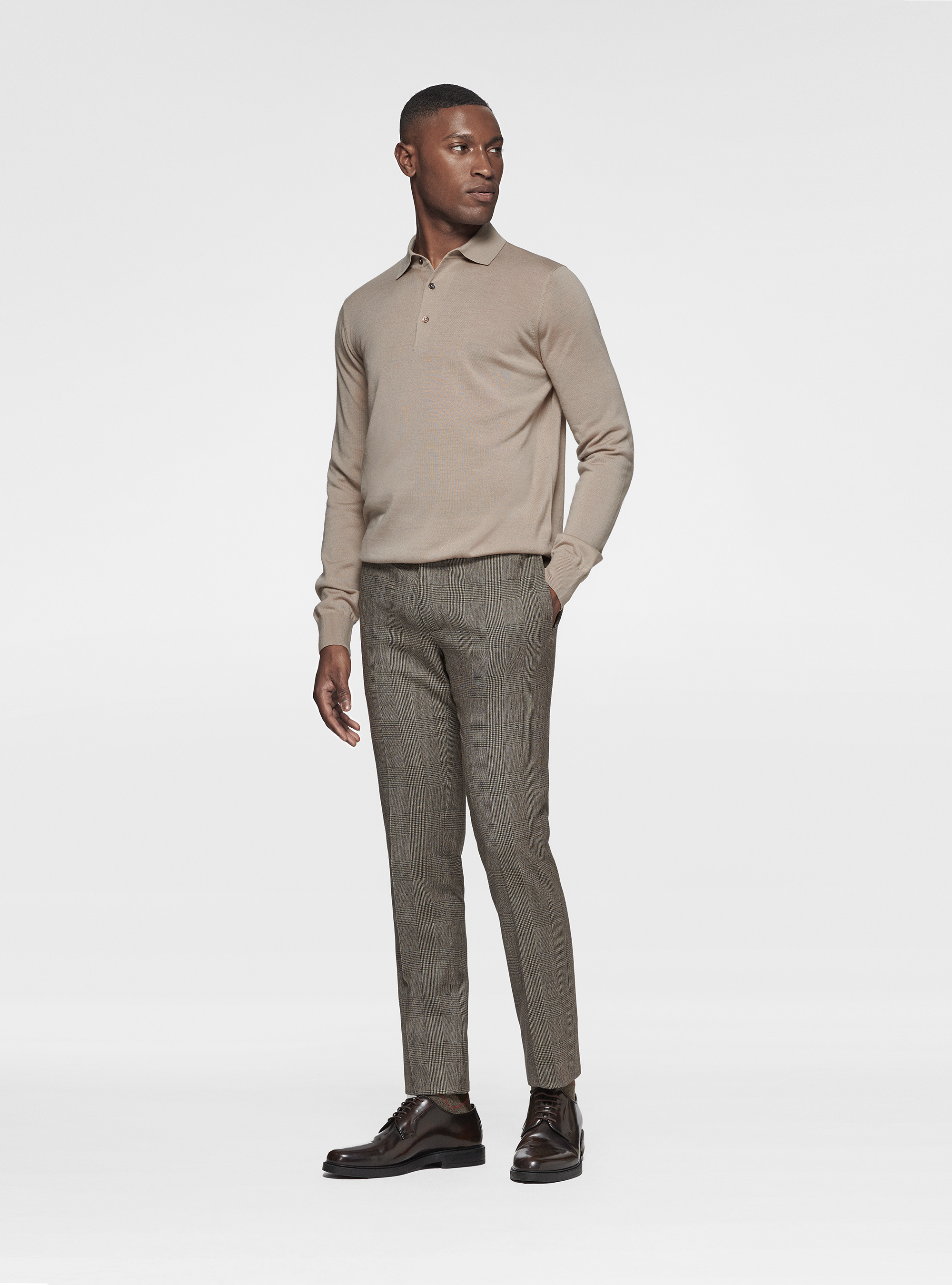 Polo shirt in pure extra-fine merino wool, SAND