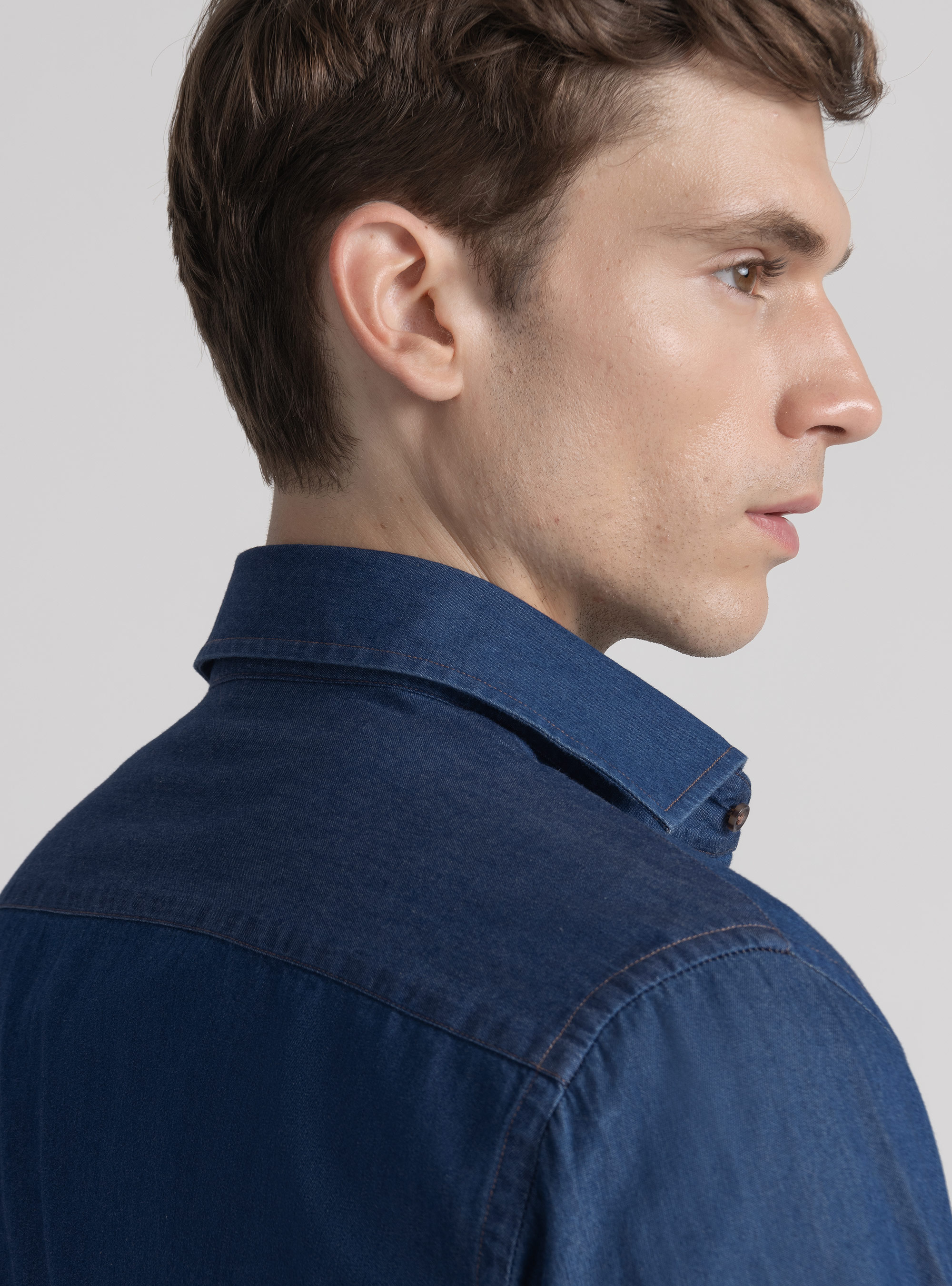 Camisa de chambray de algodón, AZUL MARINO