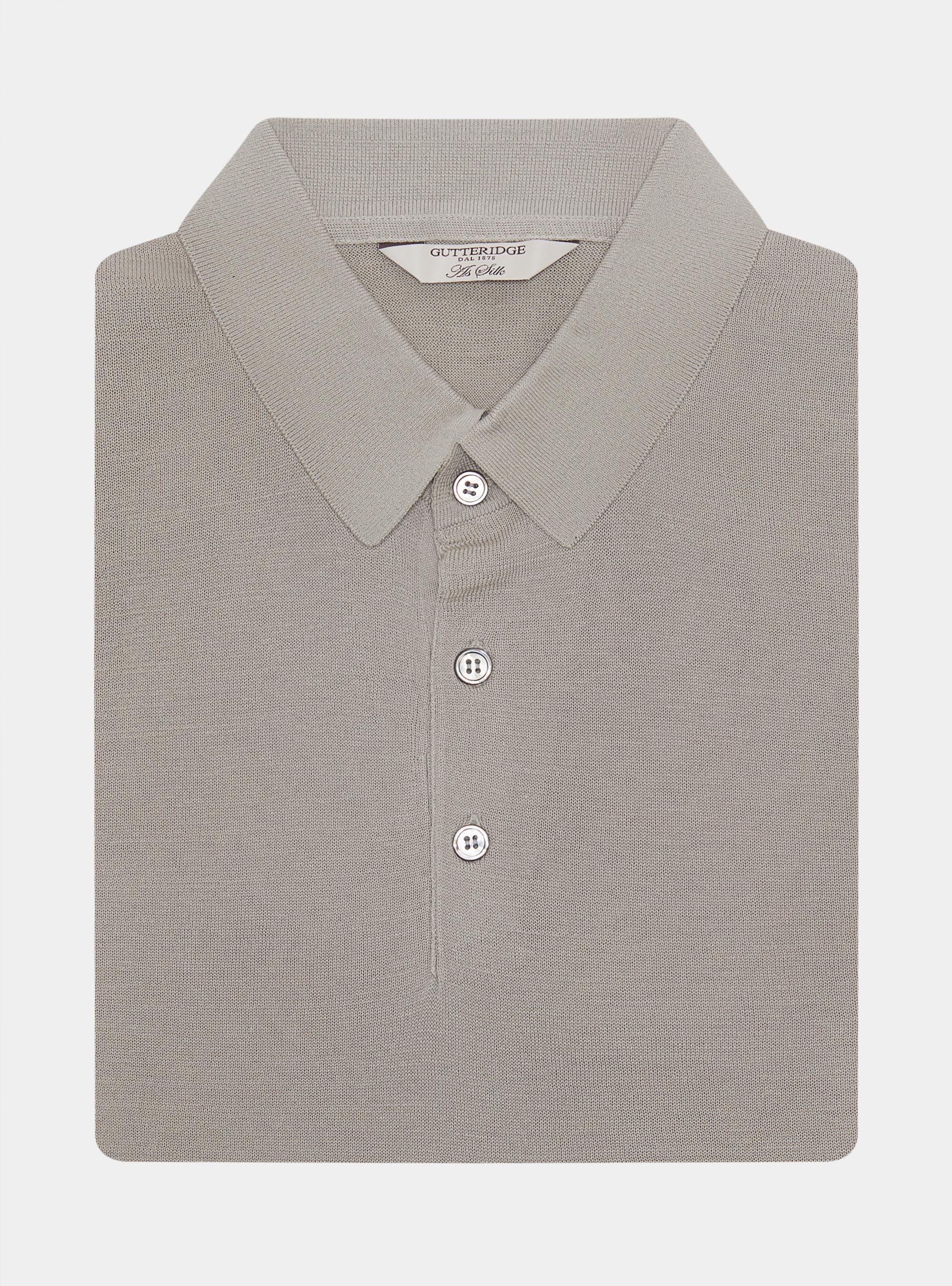 Maglia a polo in cotone e seta, SABBIA