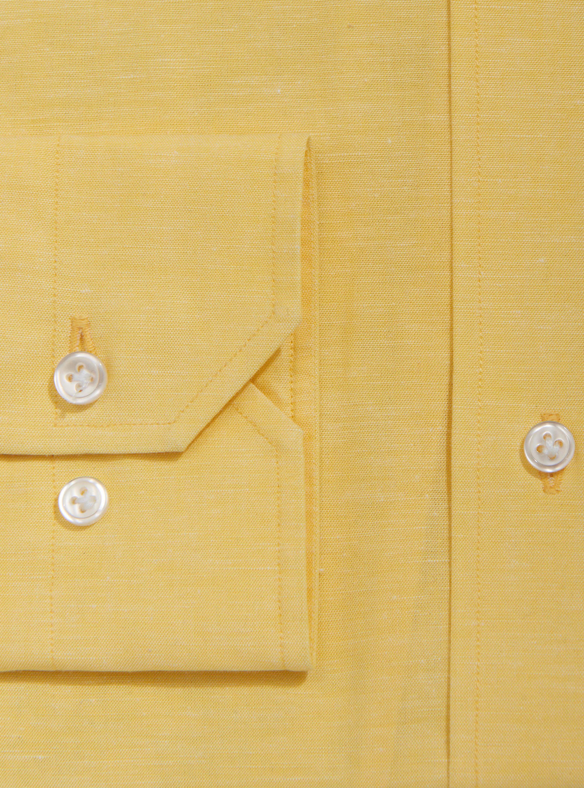 Comfort button-down collar shirt in cotton and linen, YELLOW