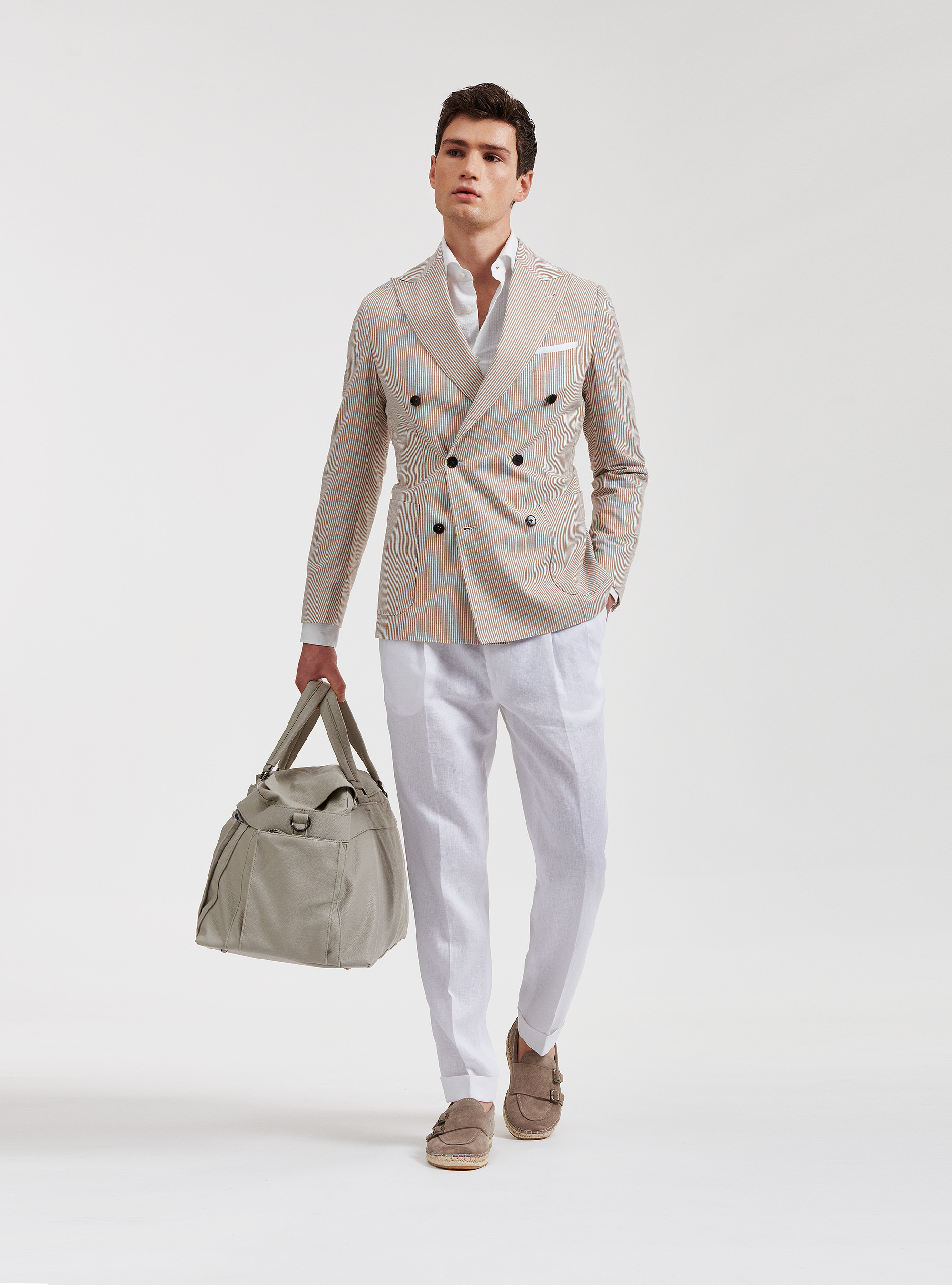 Giacca Uomo Lino Doppiopetto Melangiata Cerimonia Elegante Casual