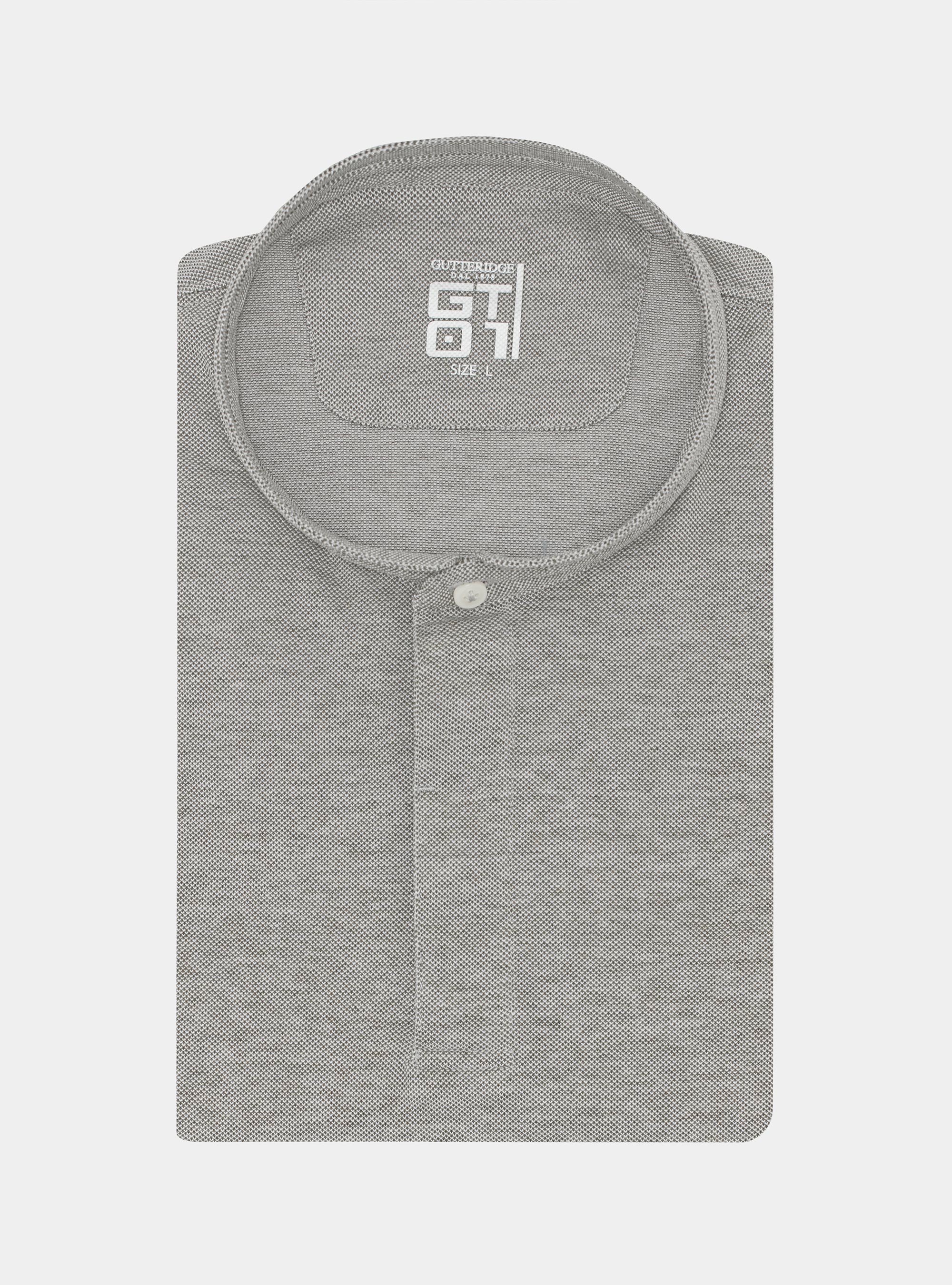 Polo shirt with Korean collar in stretch cotton blend, VERDE SALVIA 0604C