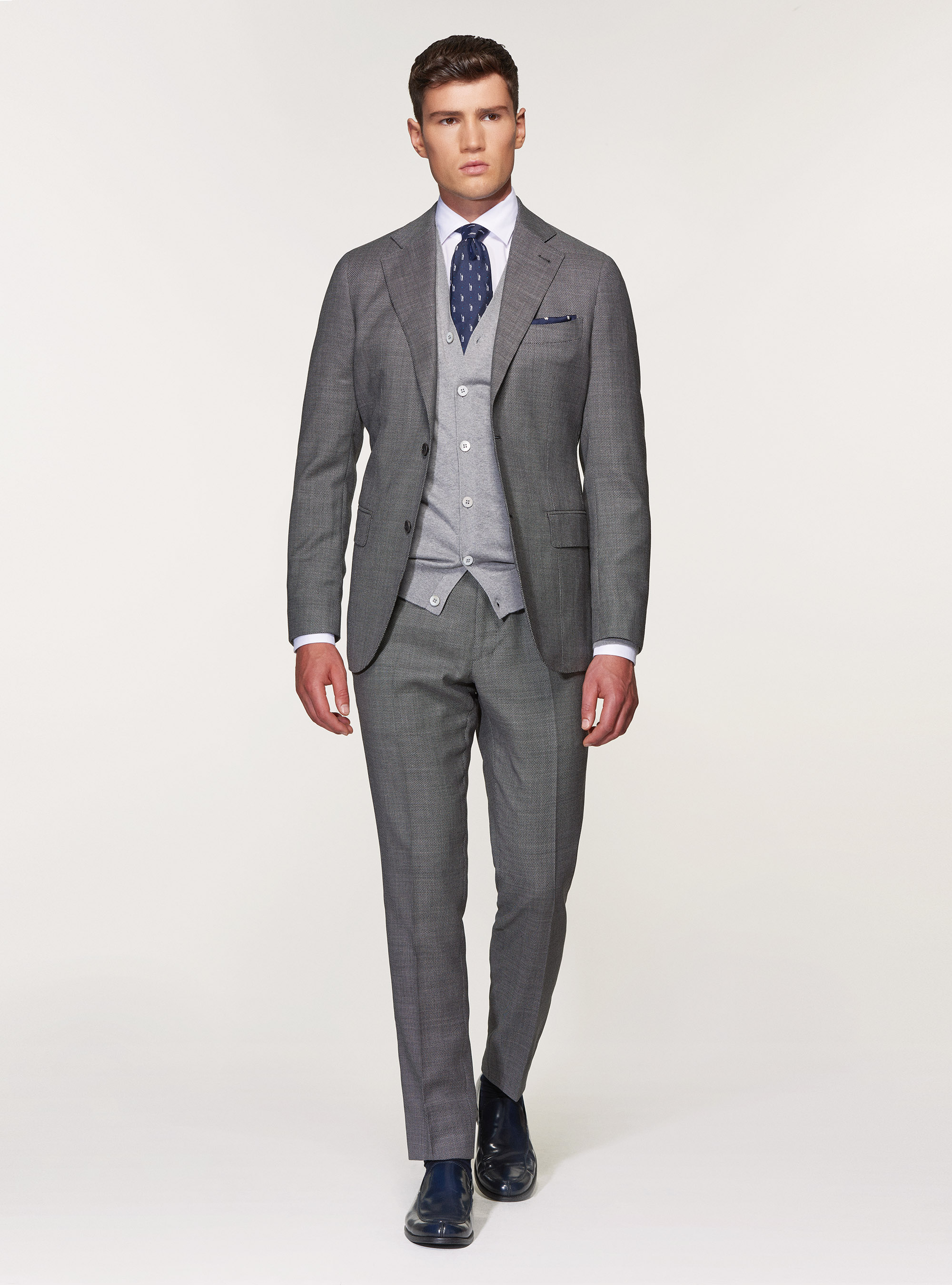 Giacca per abito in pura lana occhio di pernice, ASFALTO