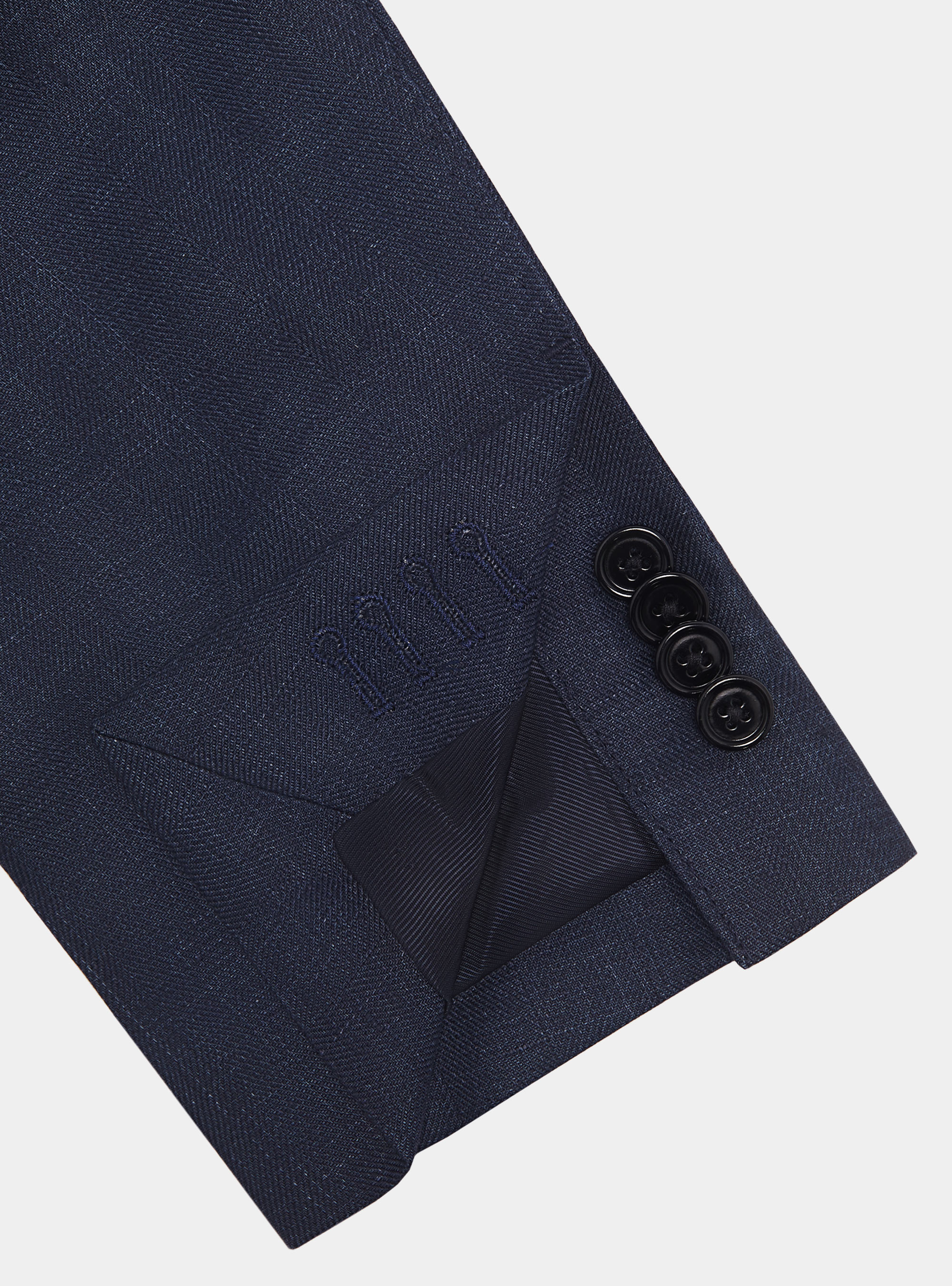Giacca coreana in puro lino spigato, BLU NAVY