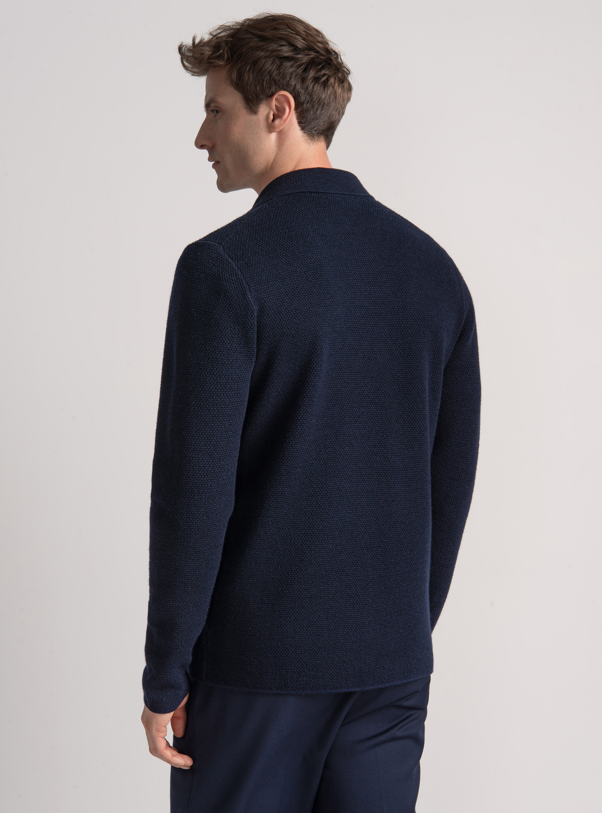 Giacca in maglia doppiopetto in lana merino, BLU NAVY