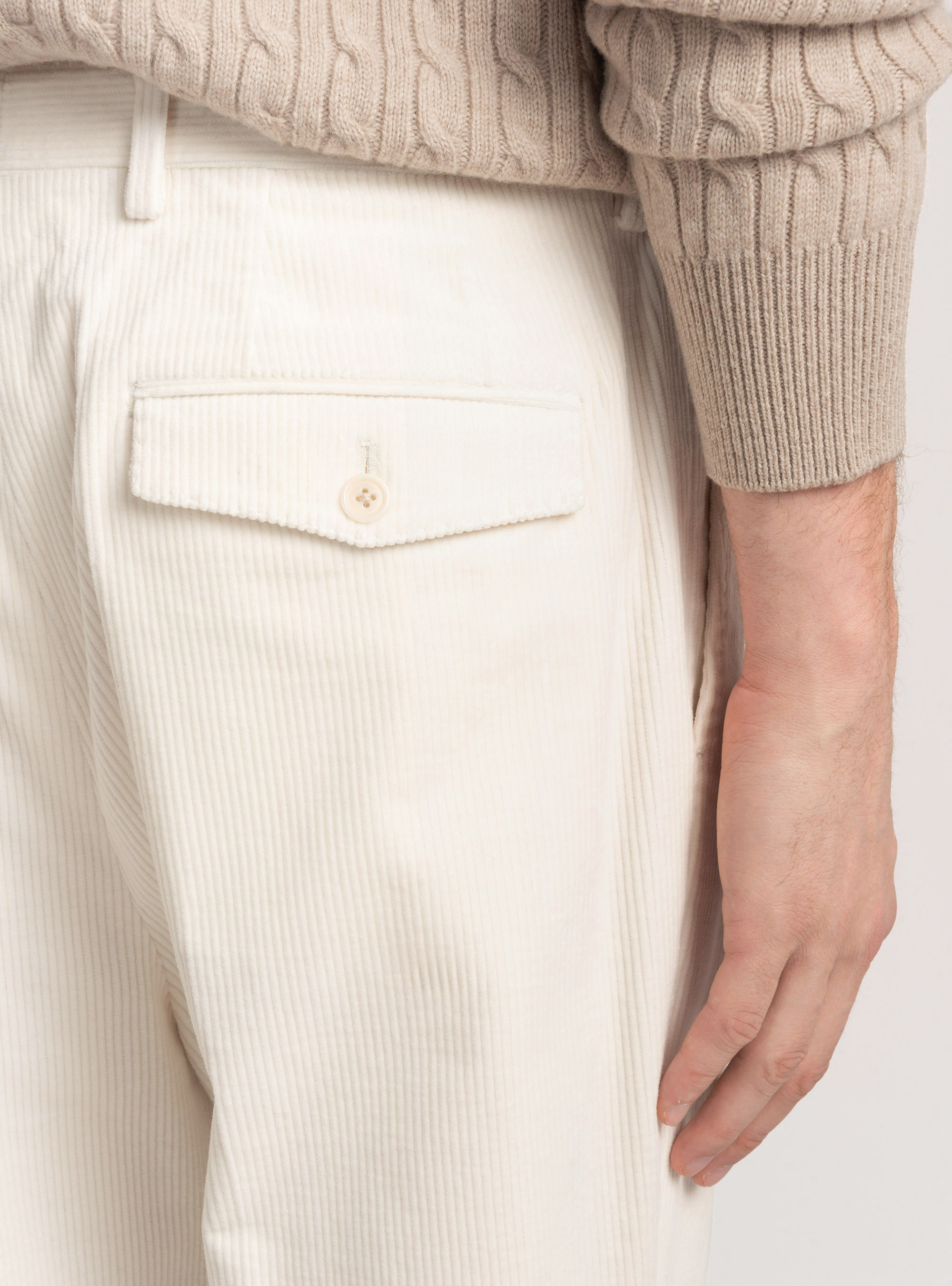 Pantaloni con pince in velluto stretch Duca Visconti di Modrone, BIANCO
