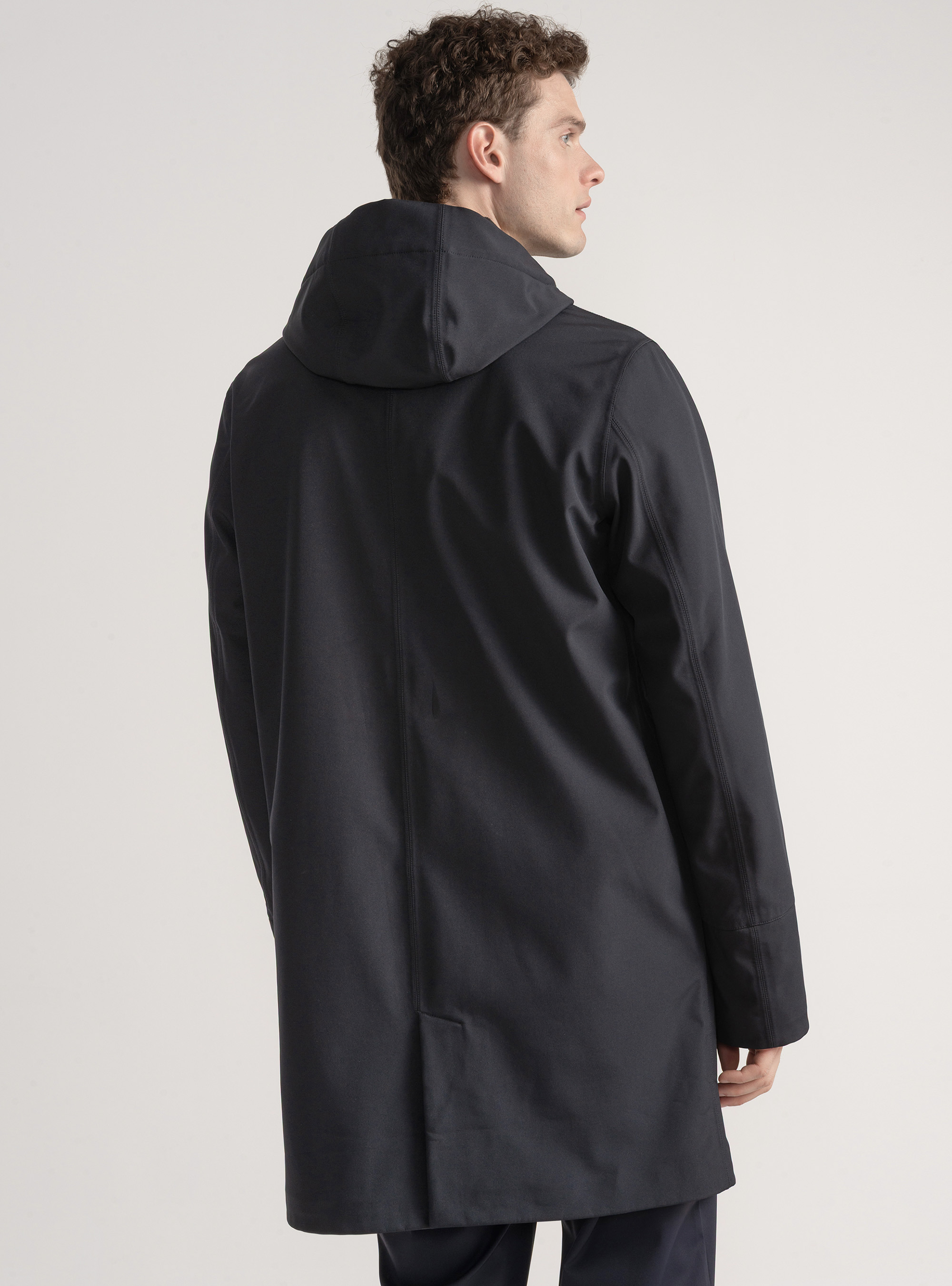 Cazadora técnica larga con capucha, AZUL MARINO