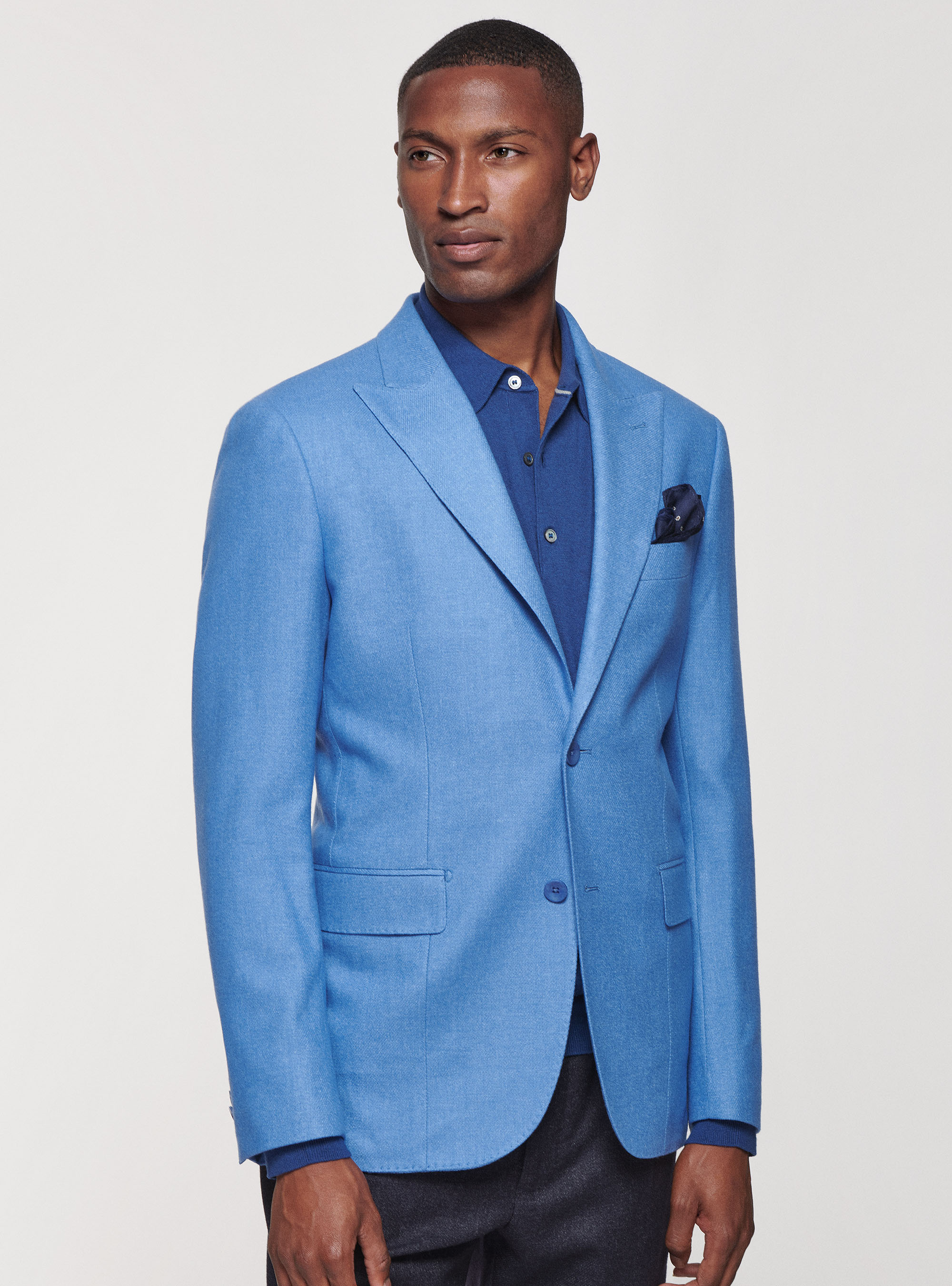 Giacca in flanella di lana Duemilagori con revers a lancia, AZZURRO