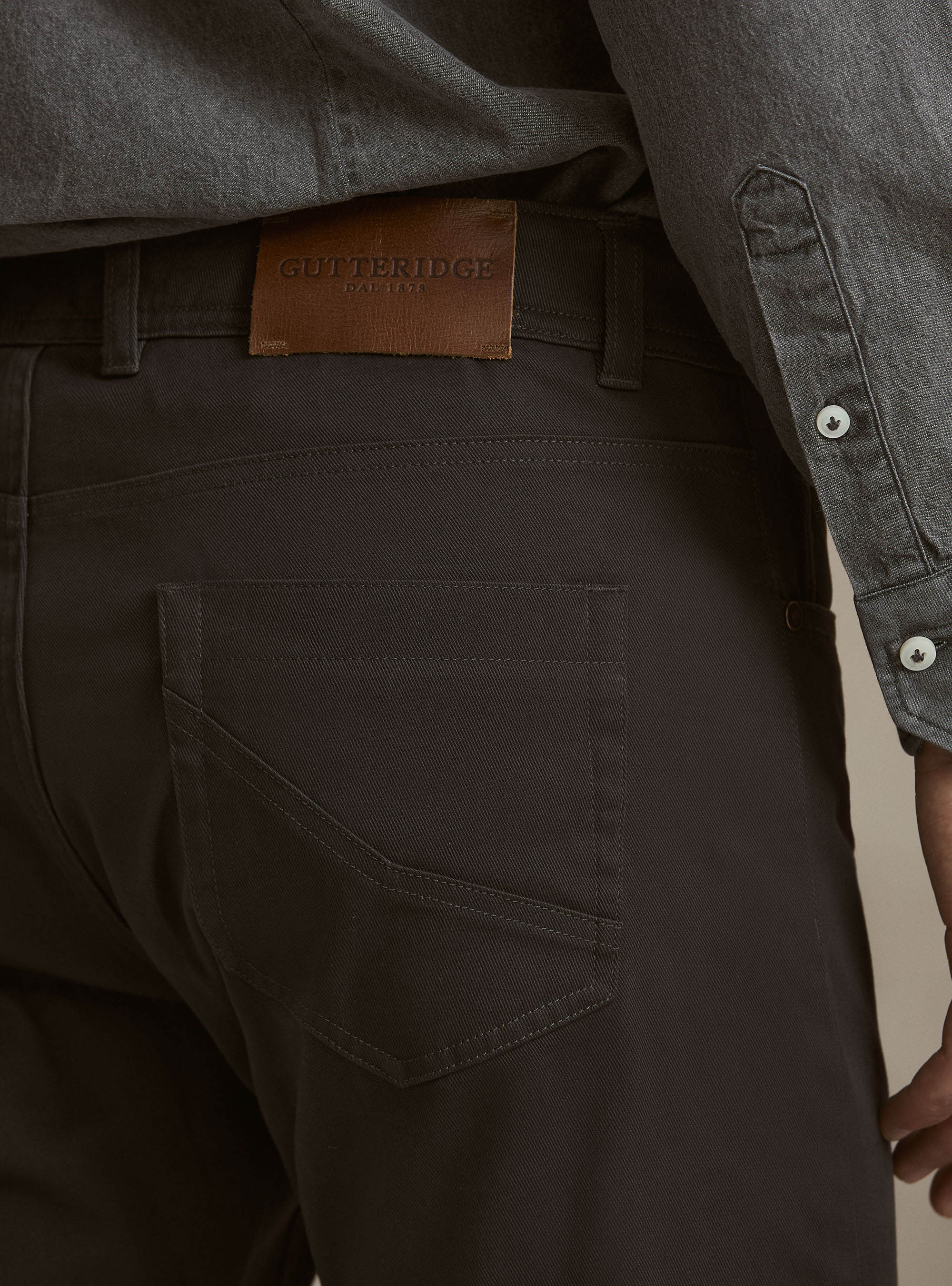 Pantalon 5 poches en m&eacute;lange coton armur&eacute;, ASFALTO 0112C