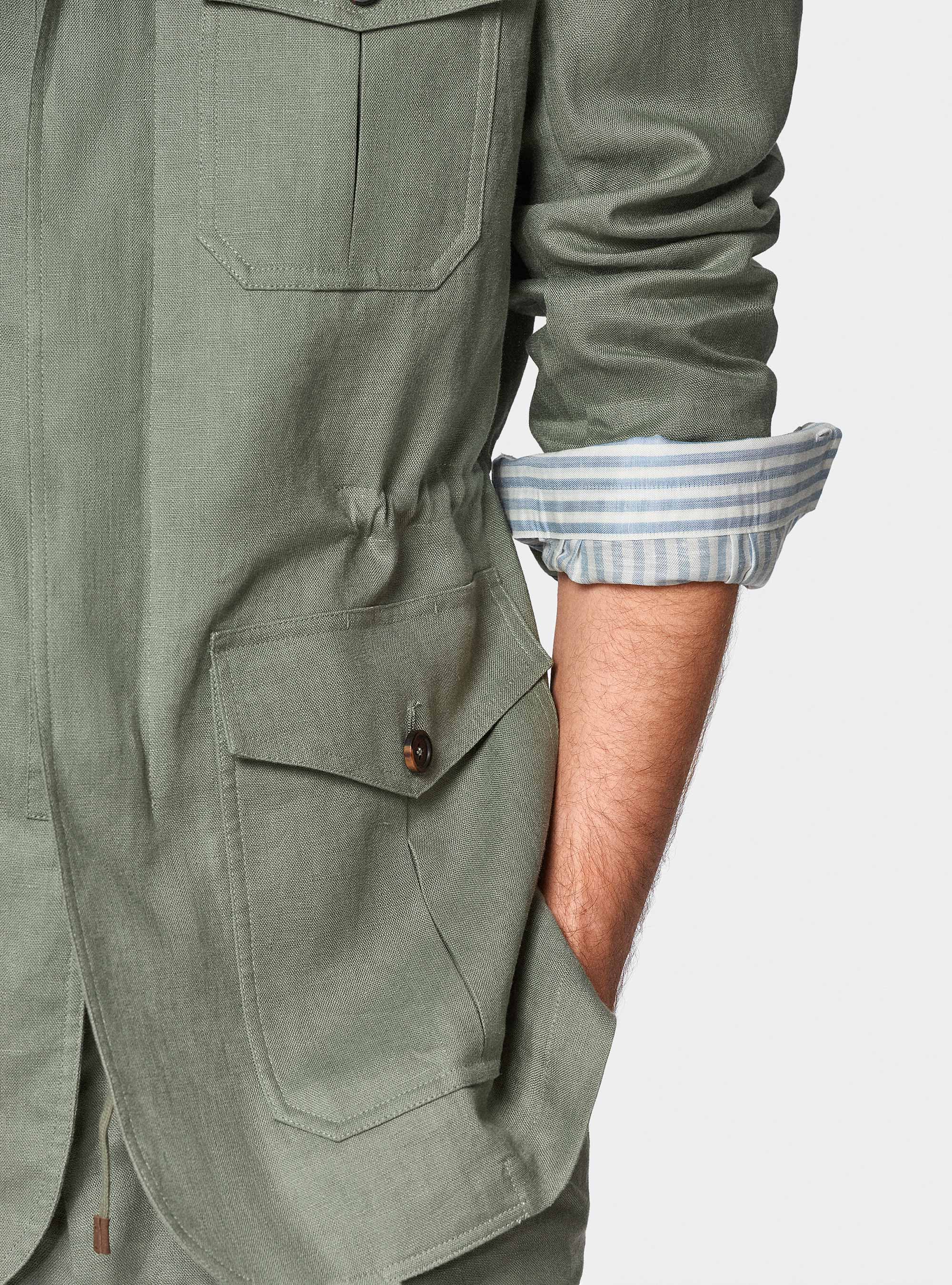 Field jacket in pure linen, SALVIA 0602C