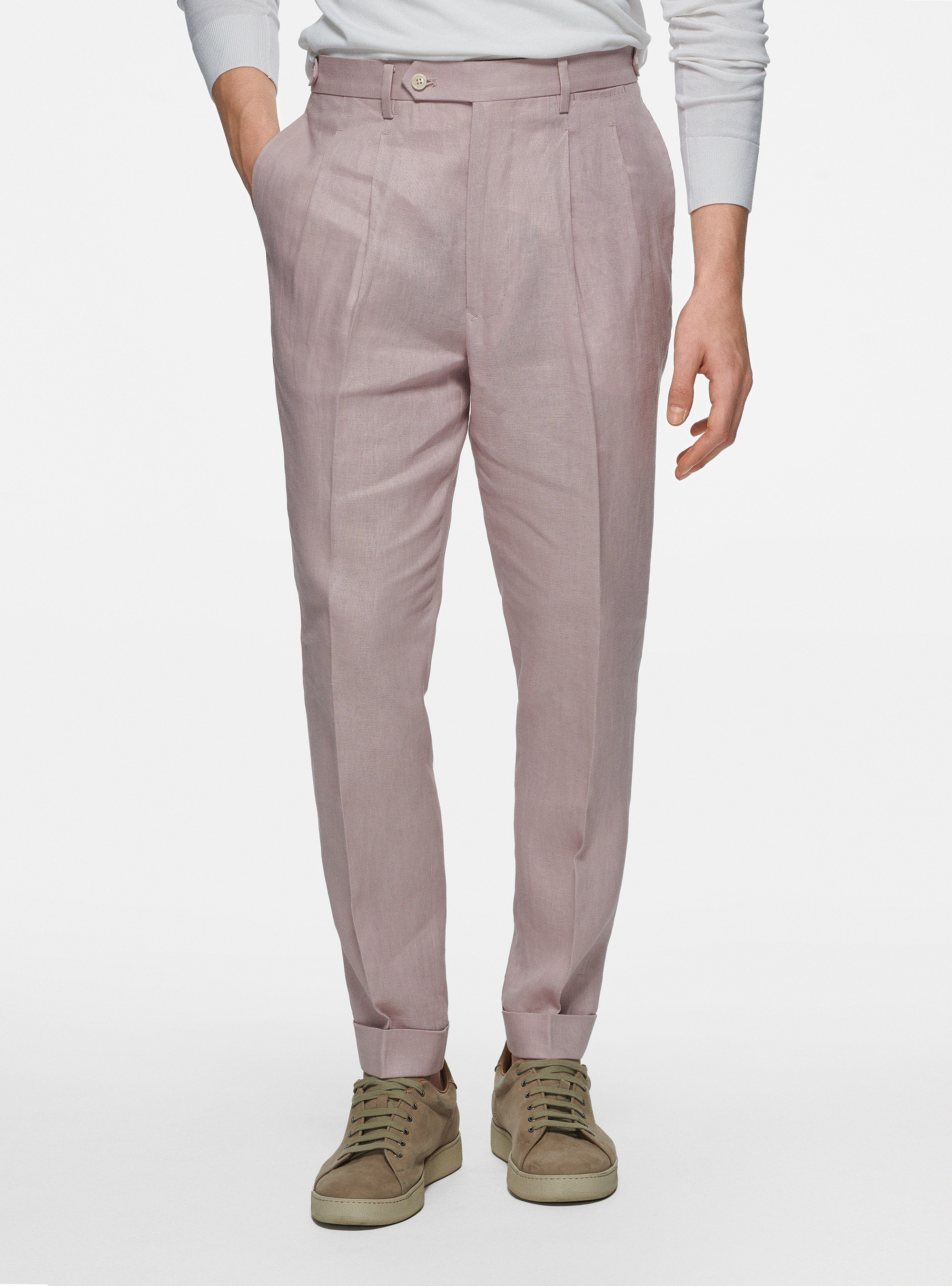 Pure linen double pleat trousers, 0441C ROSA SCURO
