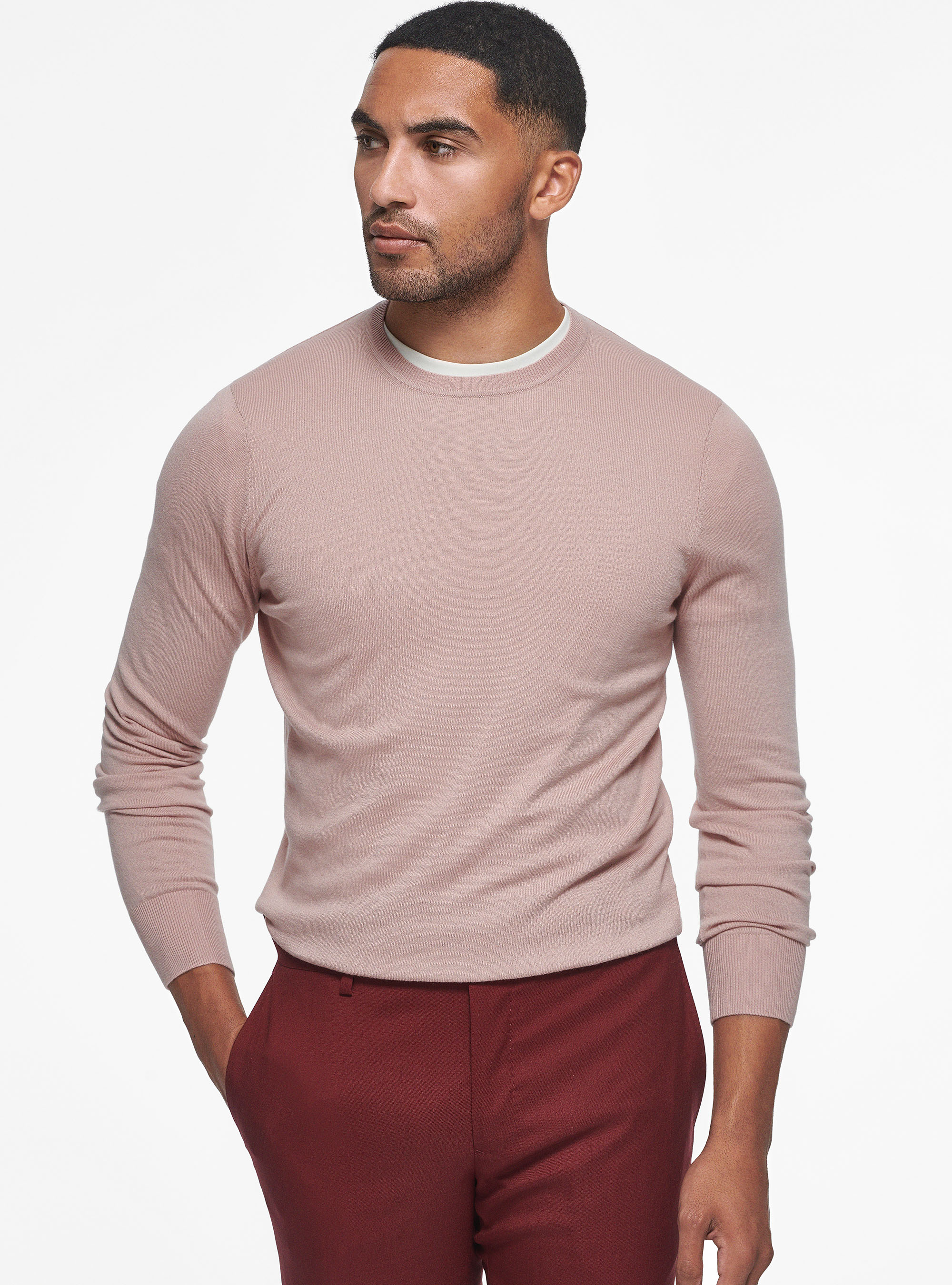 Maglia girocollo in cotone seta e cashmere, 0441C ROSA SCURO