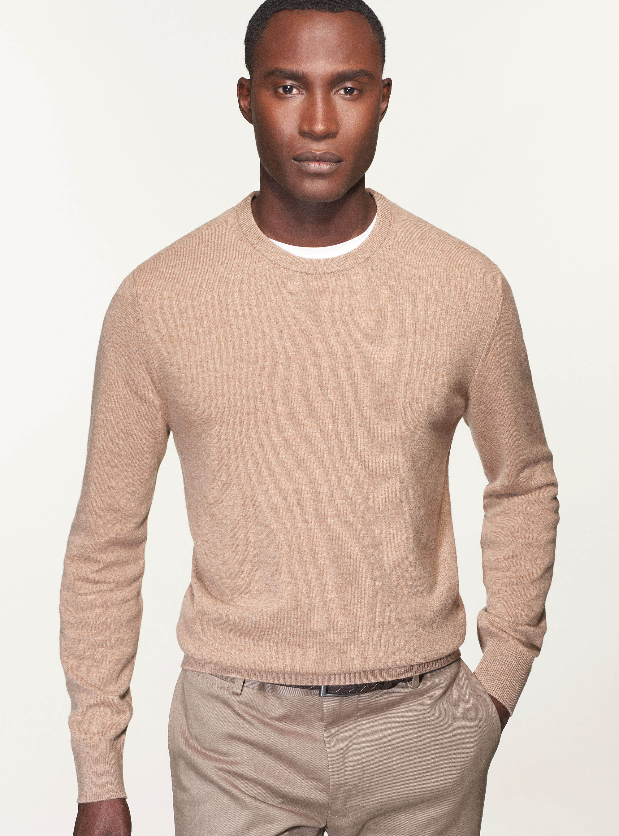 Maglia girocollo in lana lambswool e cashmere, ECRU