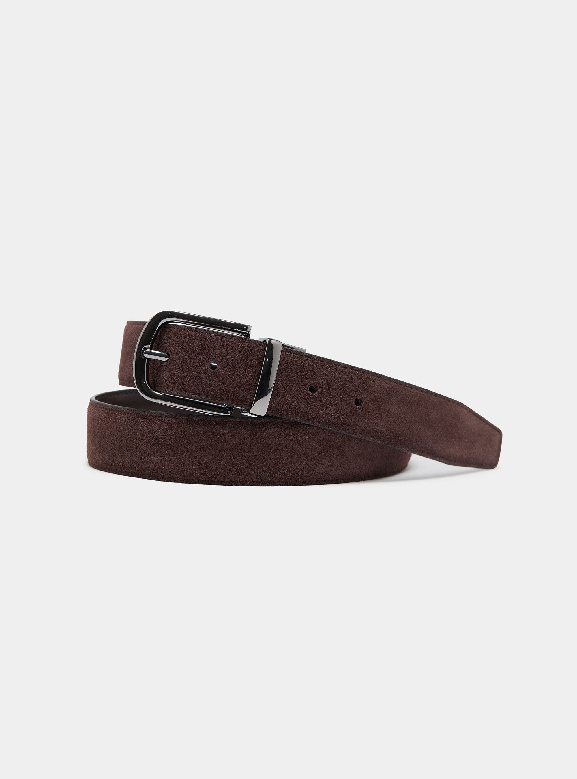Reversible leather and suede belt, BROWN