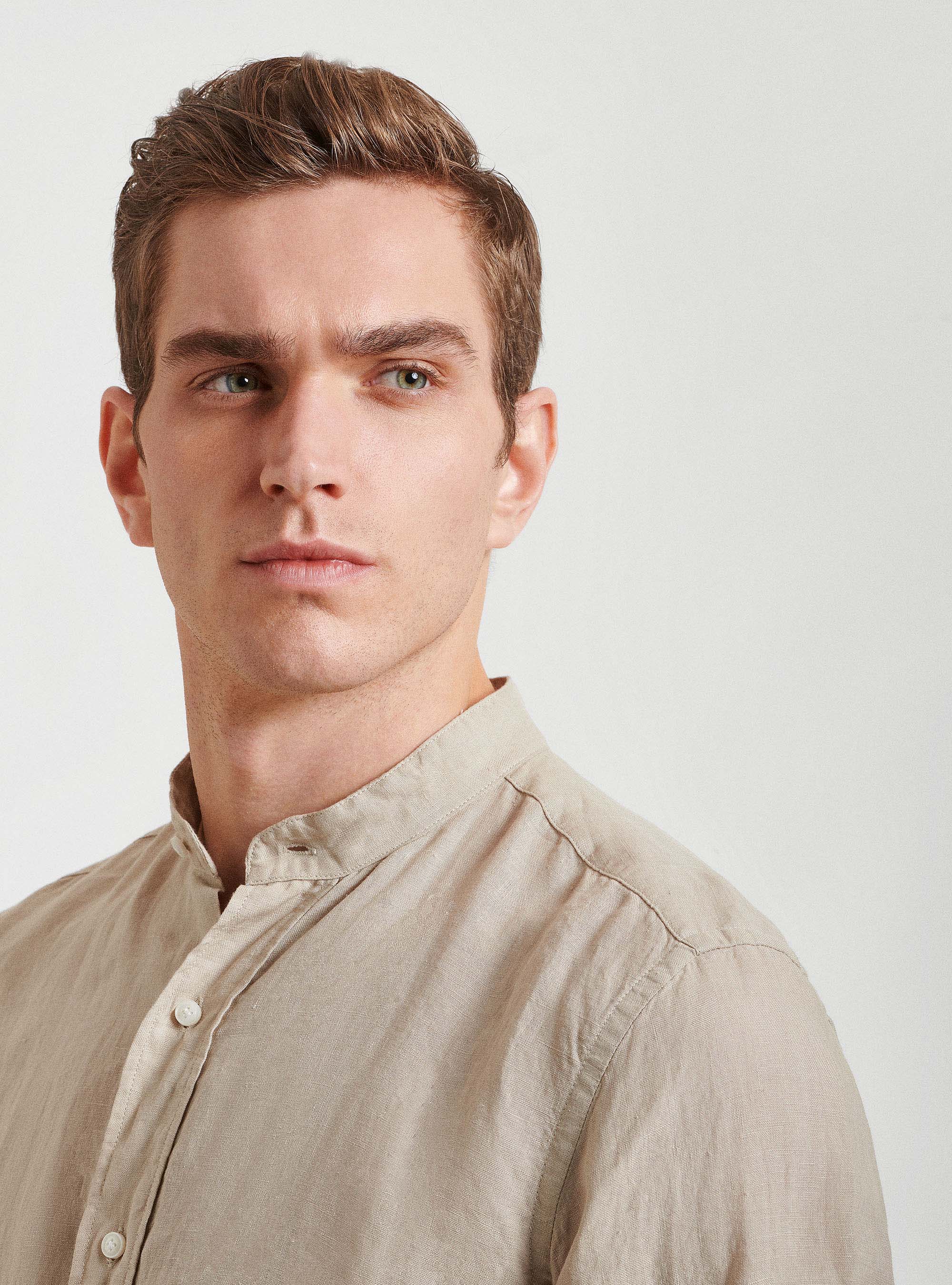 Chemise &agrave; col cor&eacute;en 100% lin, SABLE