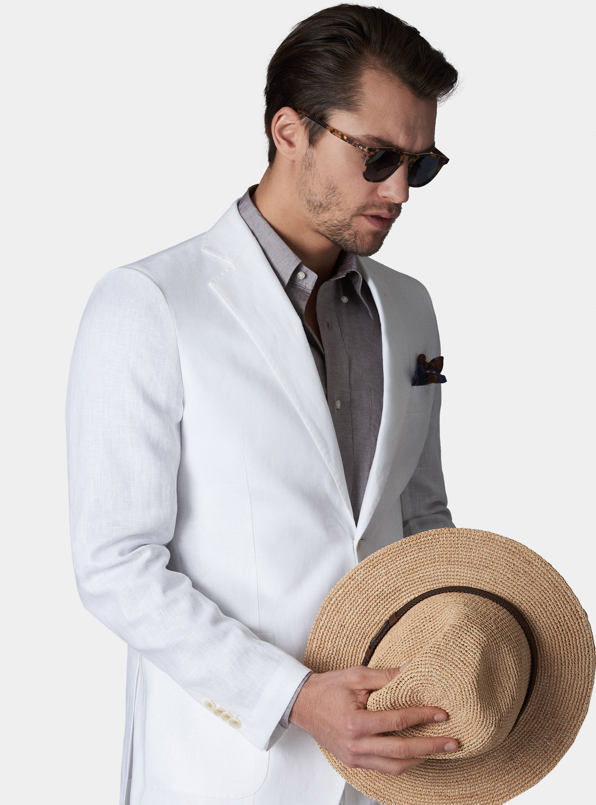 Giacca per abito in lino ritorto con tasche a toppa, BIANCO