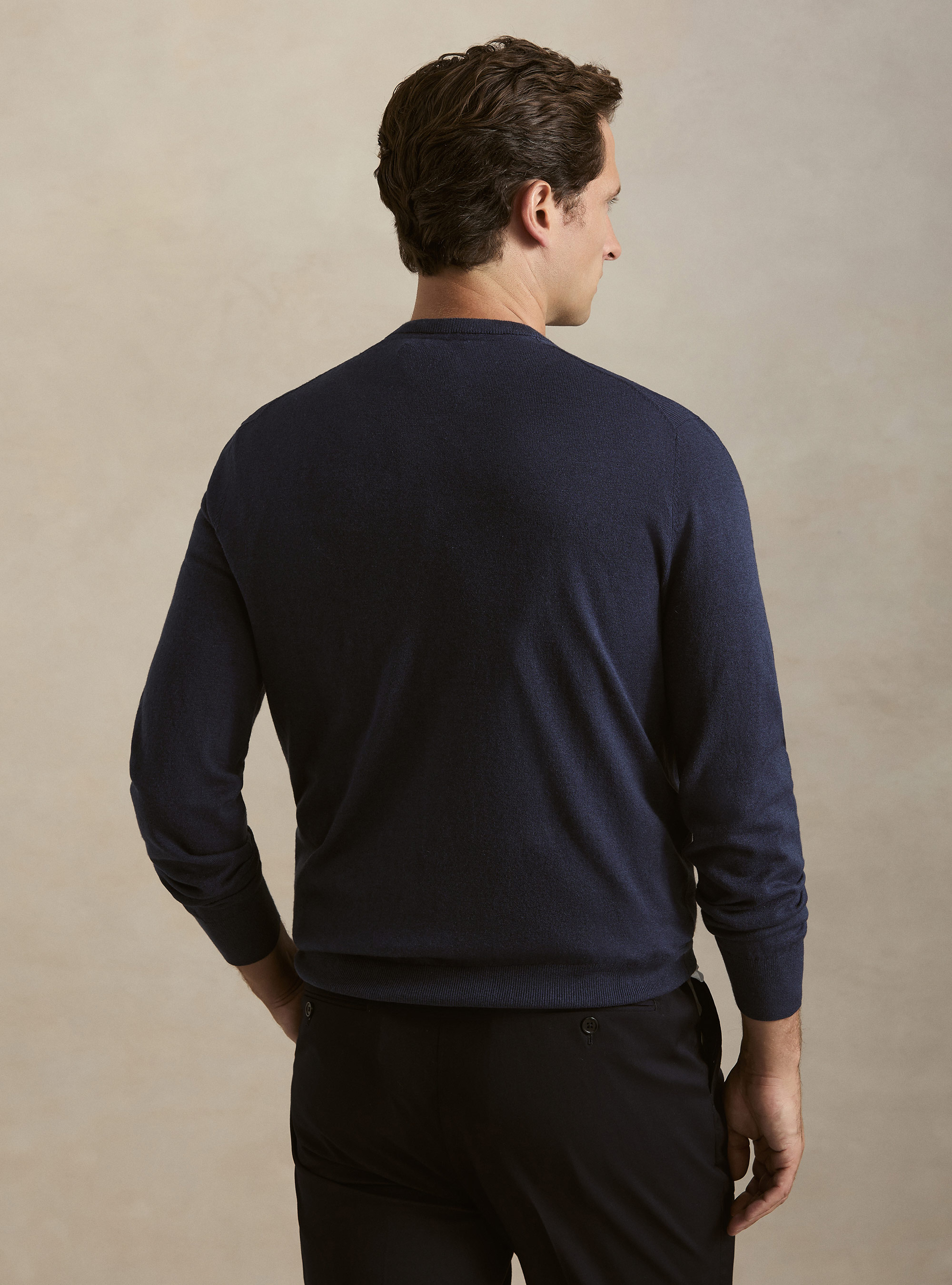 Maglia girocollo in cotone seta e cashmere, INCHIOSTRO