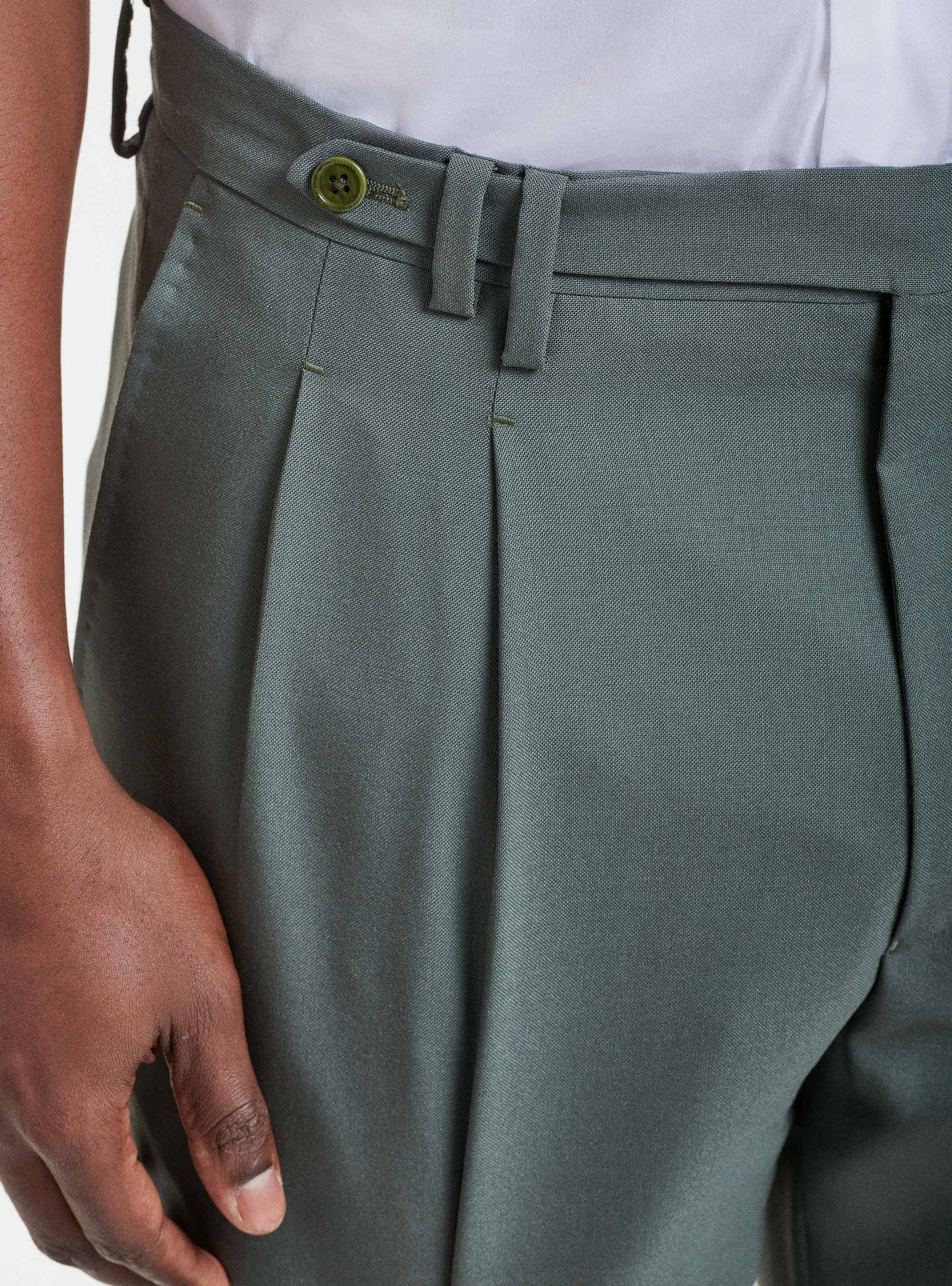 Vitale Barberis Canonico pure wool pleated trousers, SALVIA 0602C