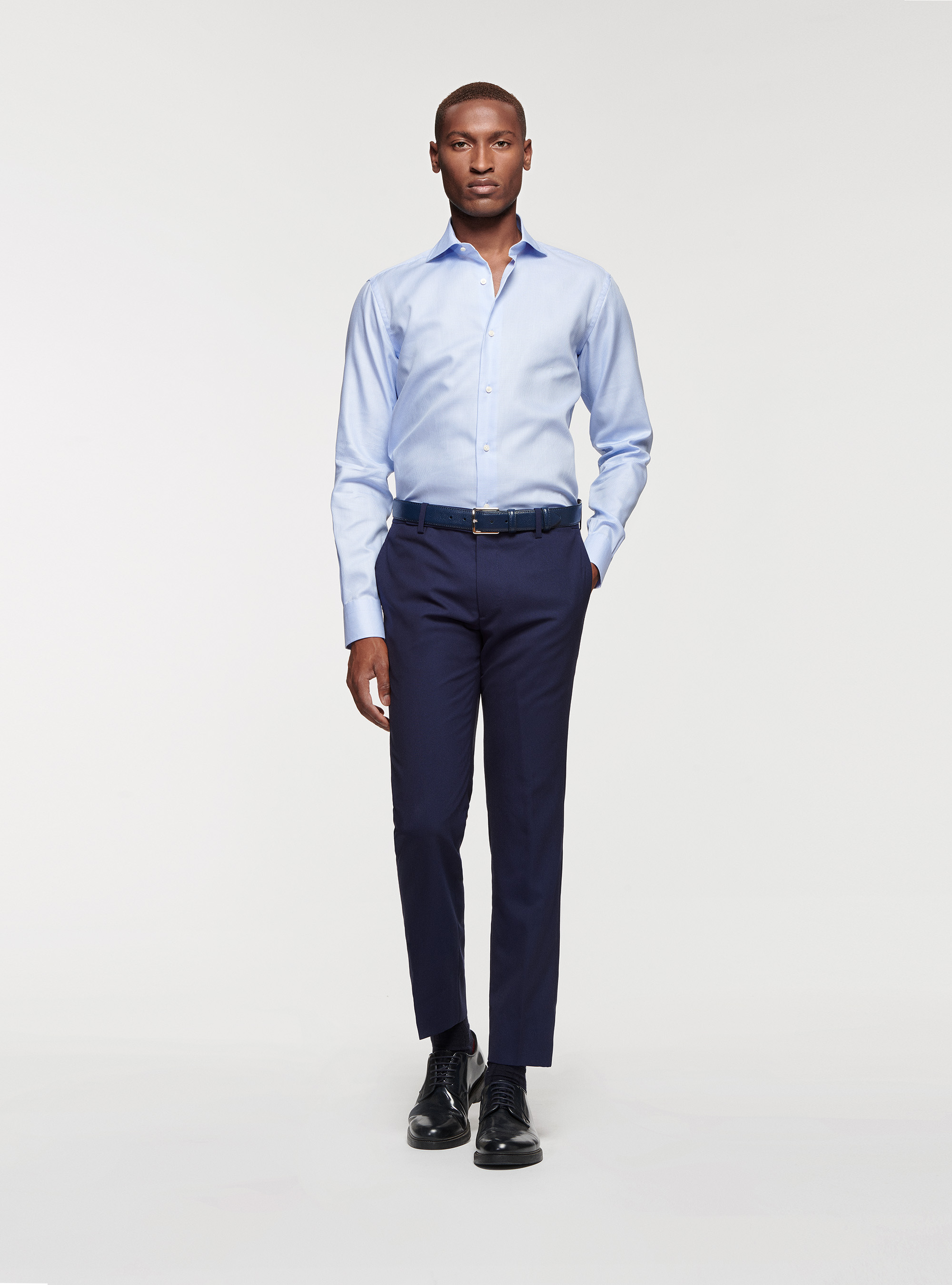 Camicia in cotone operato, AZZURRO