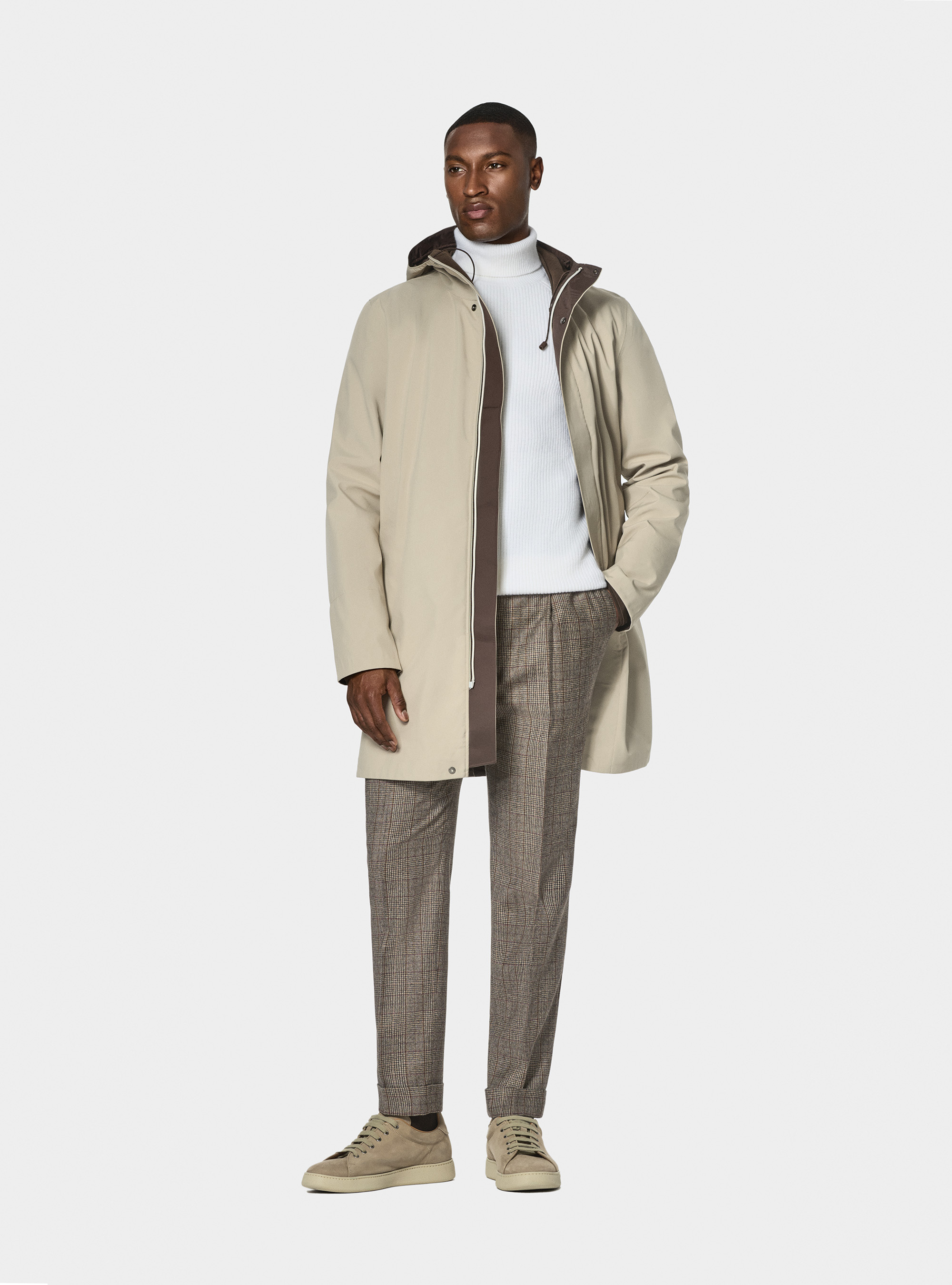 Giubbotto tecnico lungo con cappuccio, SABBIA