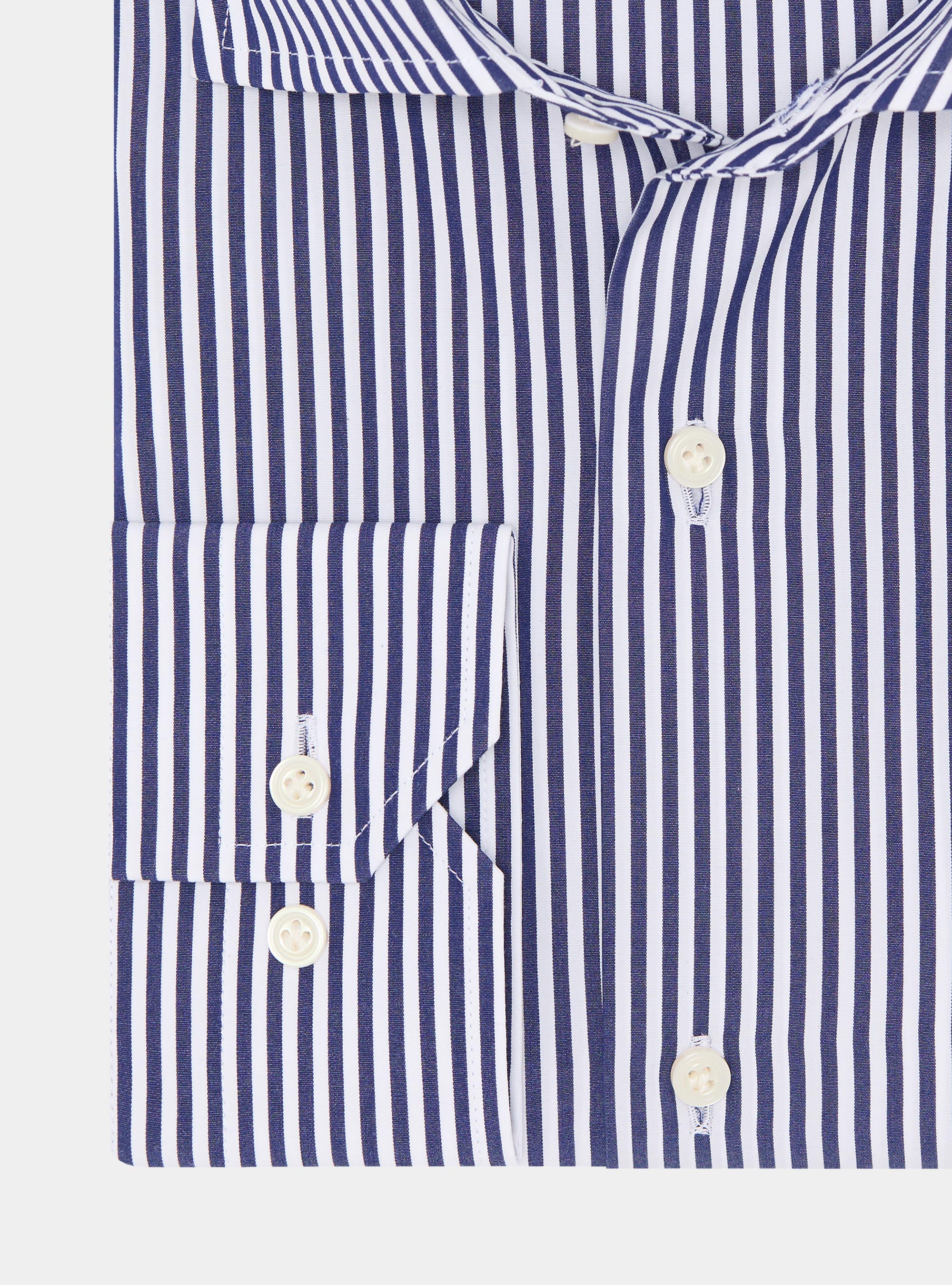 Camisa de popelina de algodón a rayas, AZUL MARINO