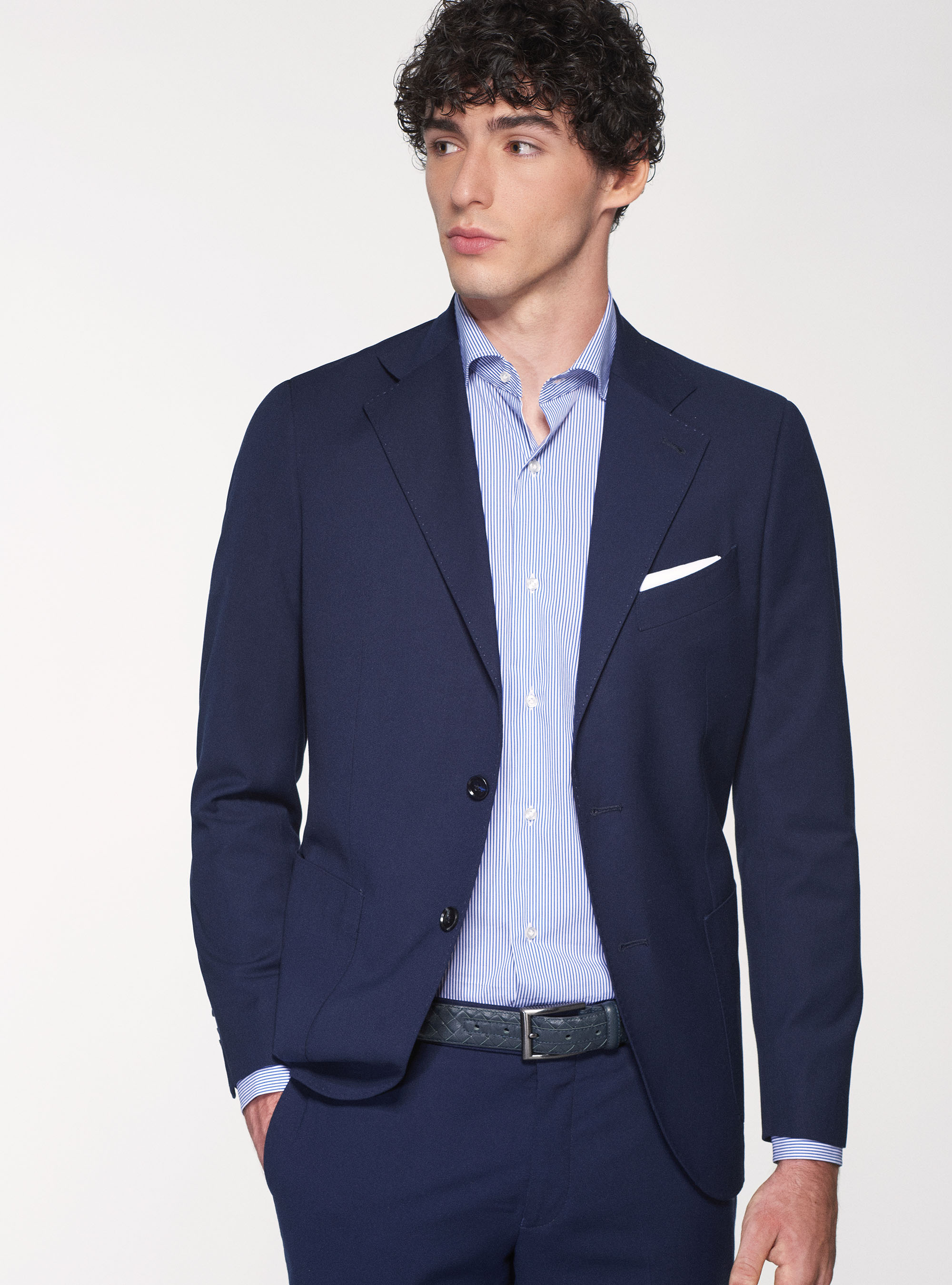 Giacca per abito slim fit con tasche a toppa, BLU NAVY