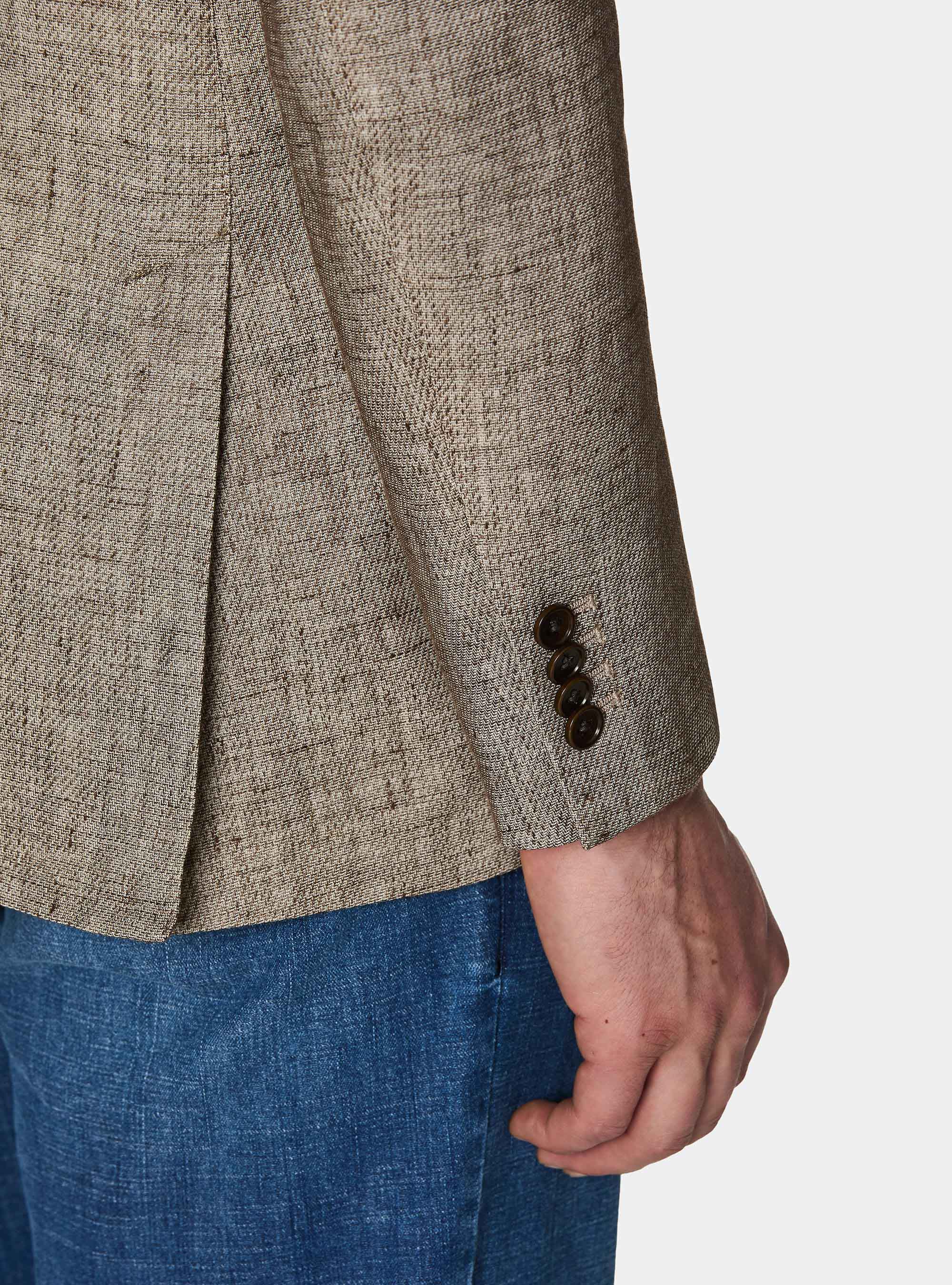 Giacca in cotone e lino fiammato, MARRONE