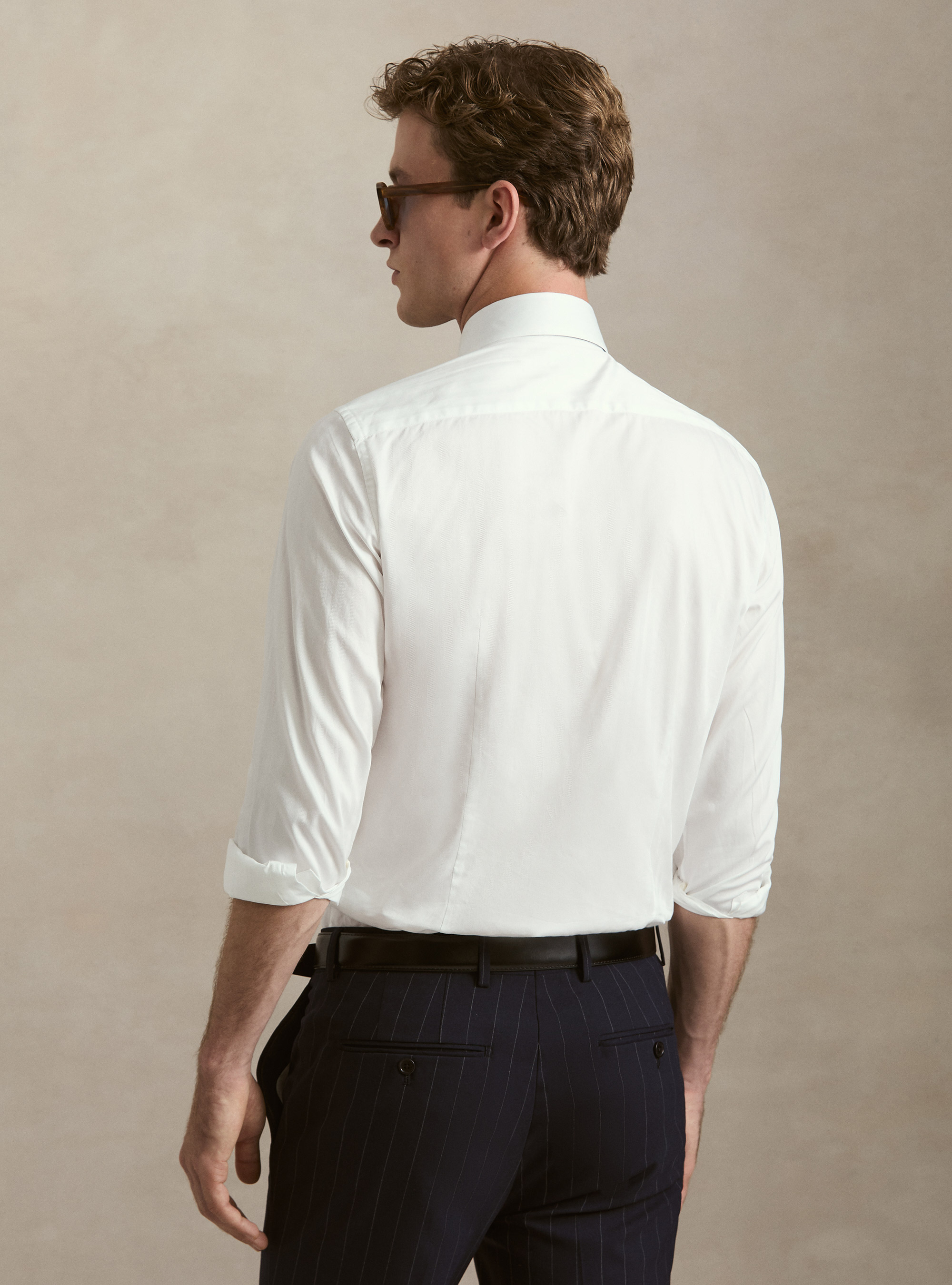 Camicia in twill di cotone spigato, BIANCO