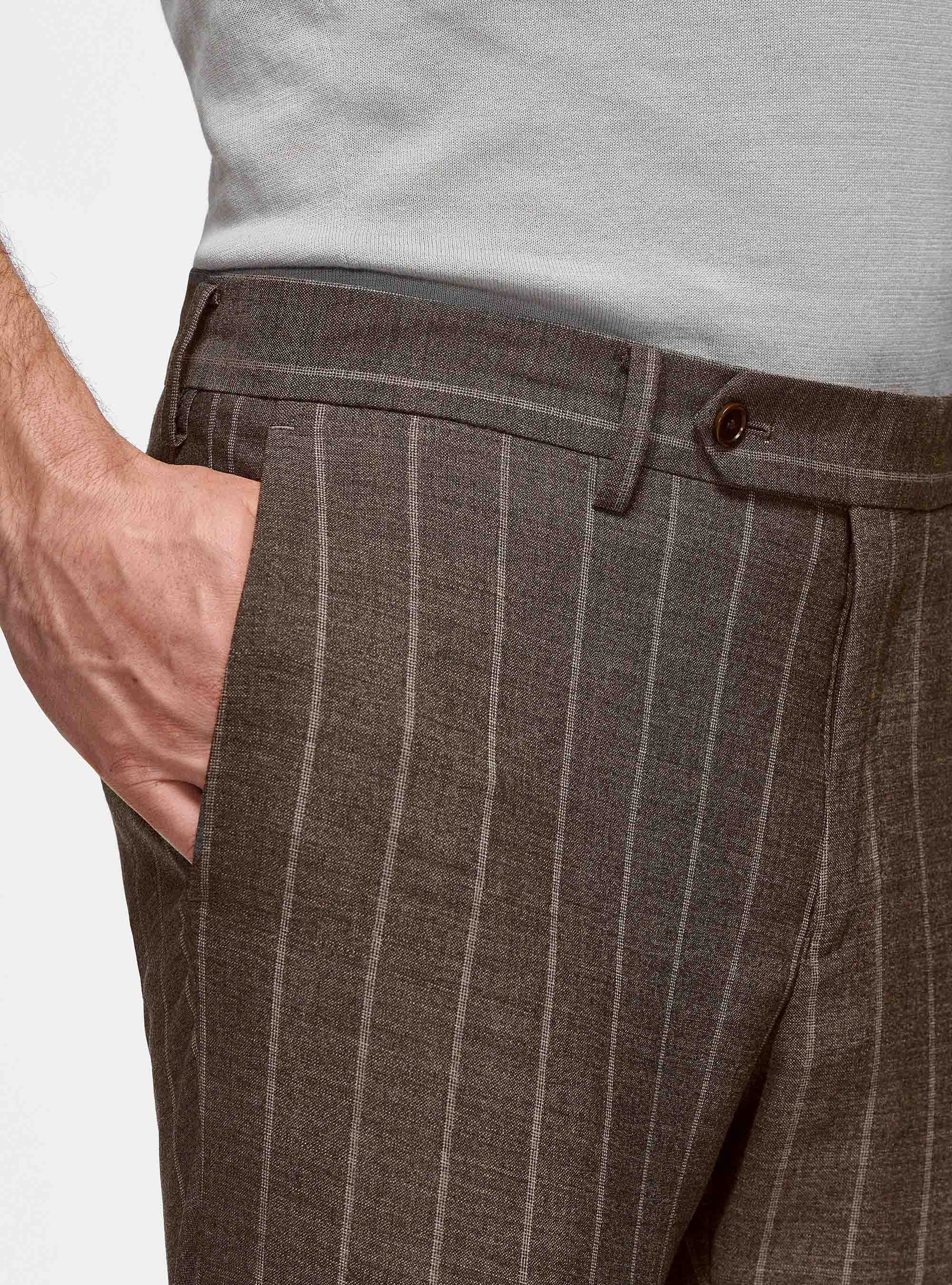 Pantalon marron en pure laine à rayures, BOUE