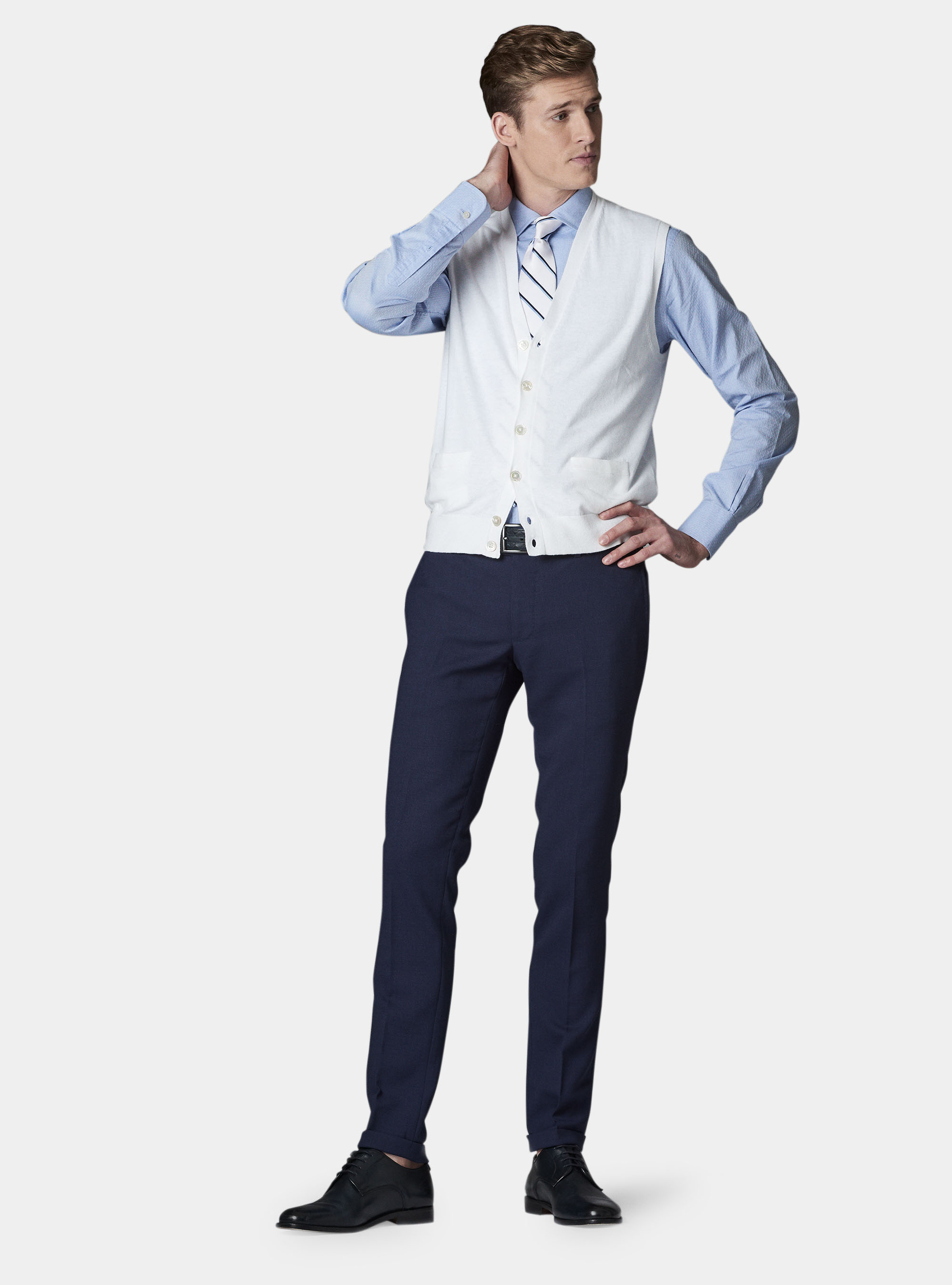 Gilet in maglia in cotone e lino, BIANCO