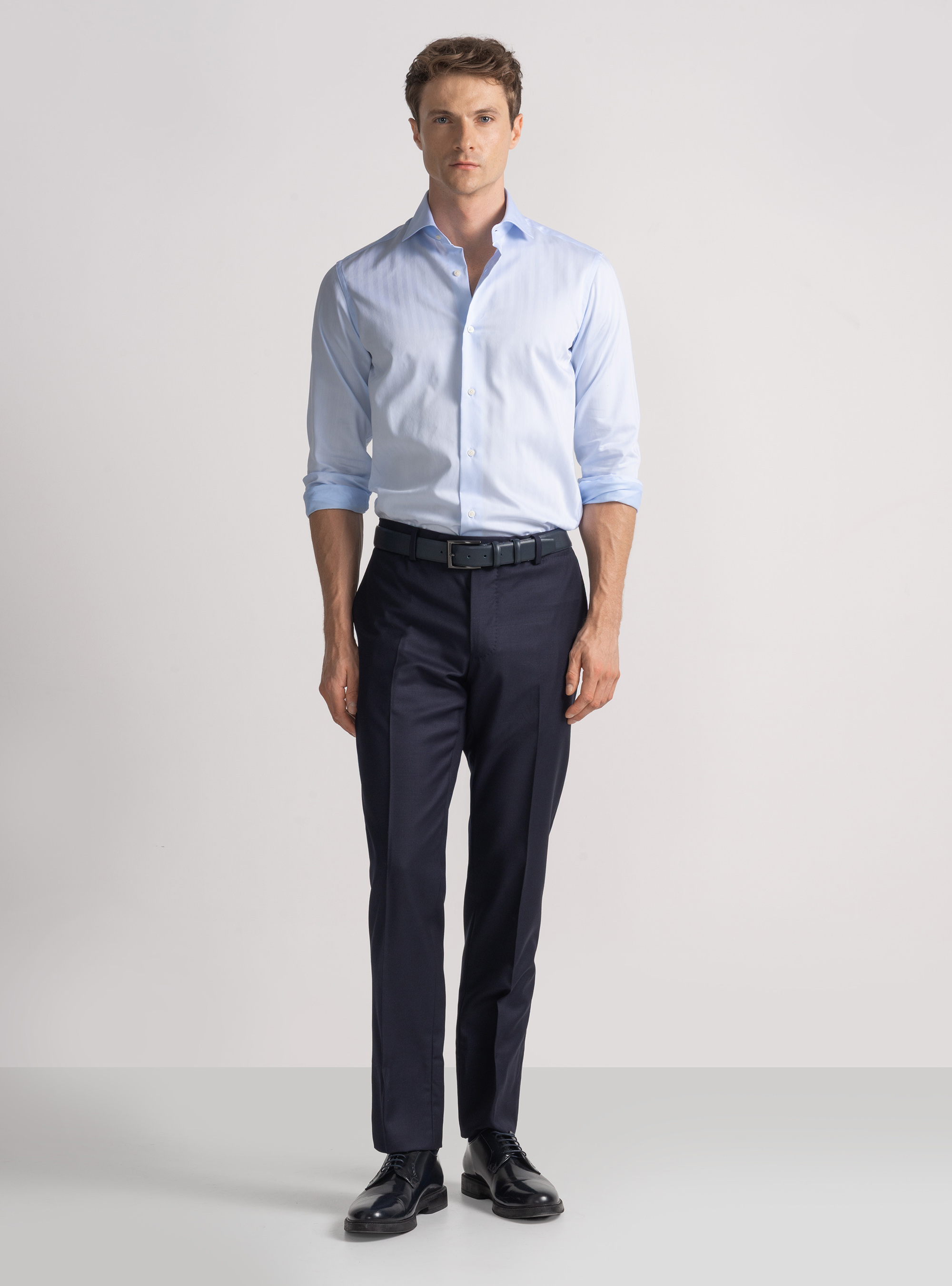 Herringbone shirt in cotton twill, LIGHT BLUE