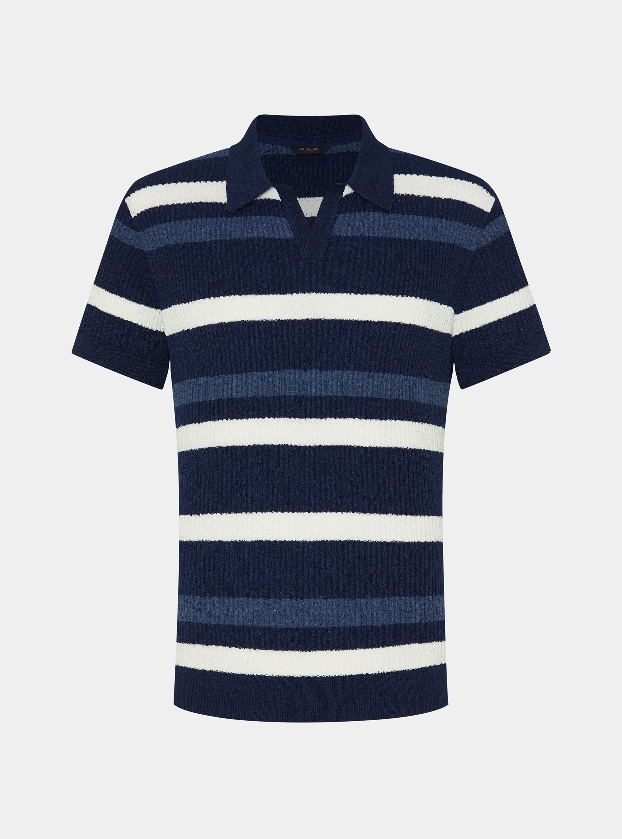 Polo rigata in maglia boucl&egrave;, BLU NAVY