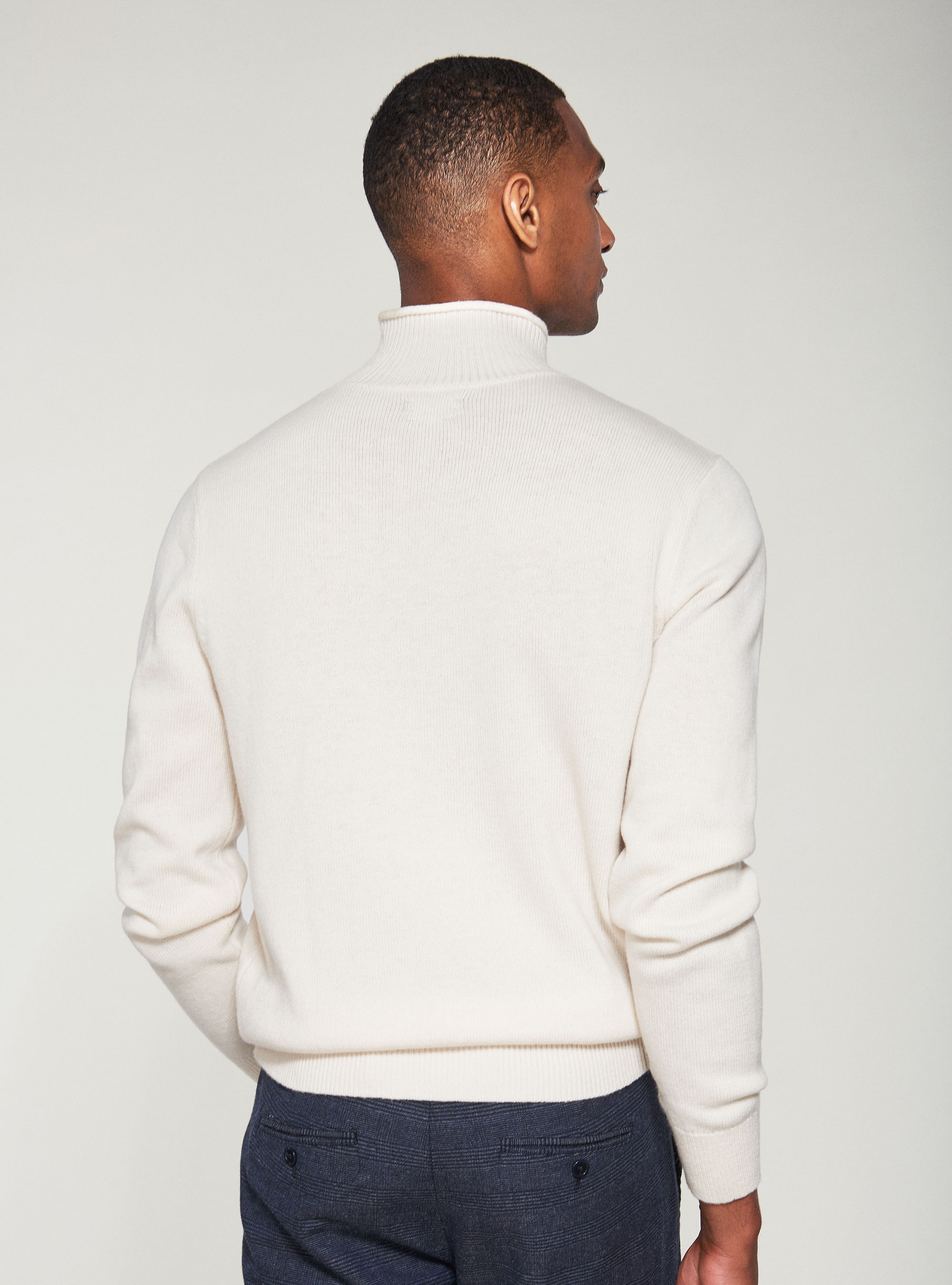 Maglia mezzo collo in lana cashmere, BIANCO