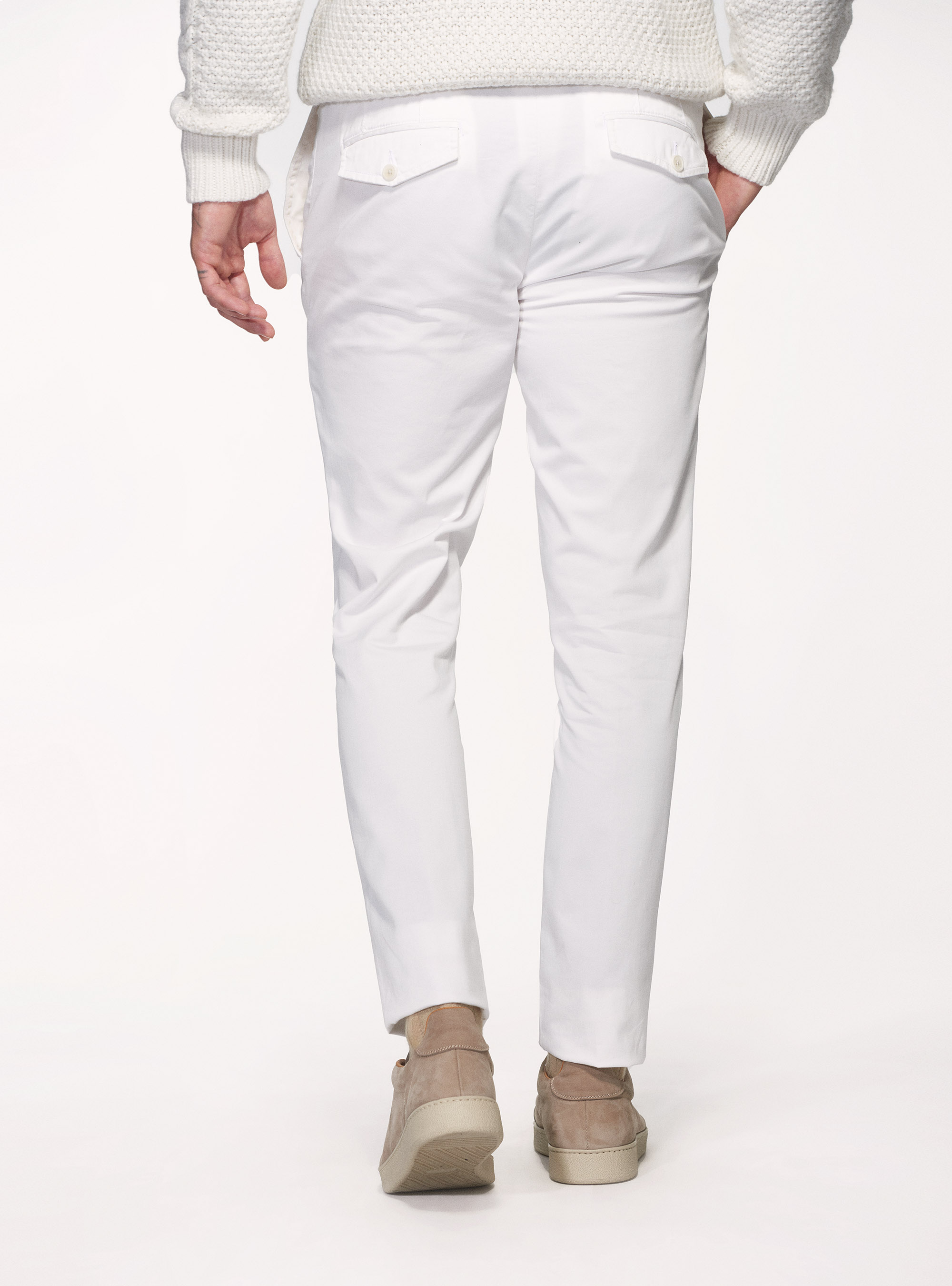 Pantaloni chino in twill di cotone stretch, BIANCO