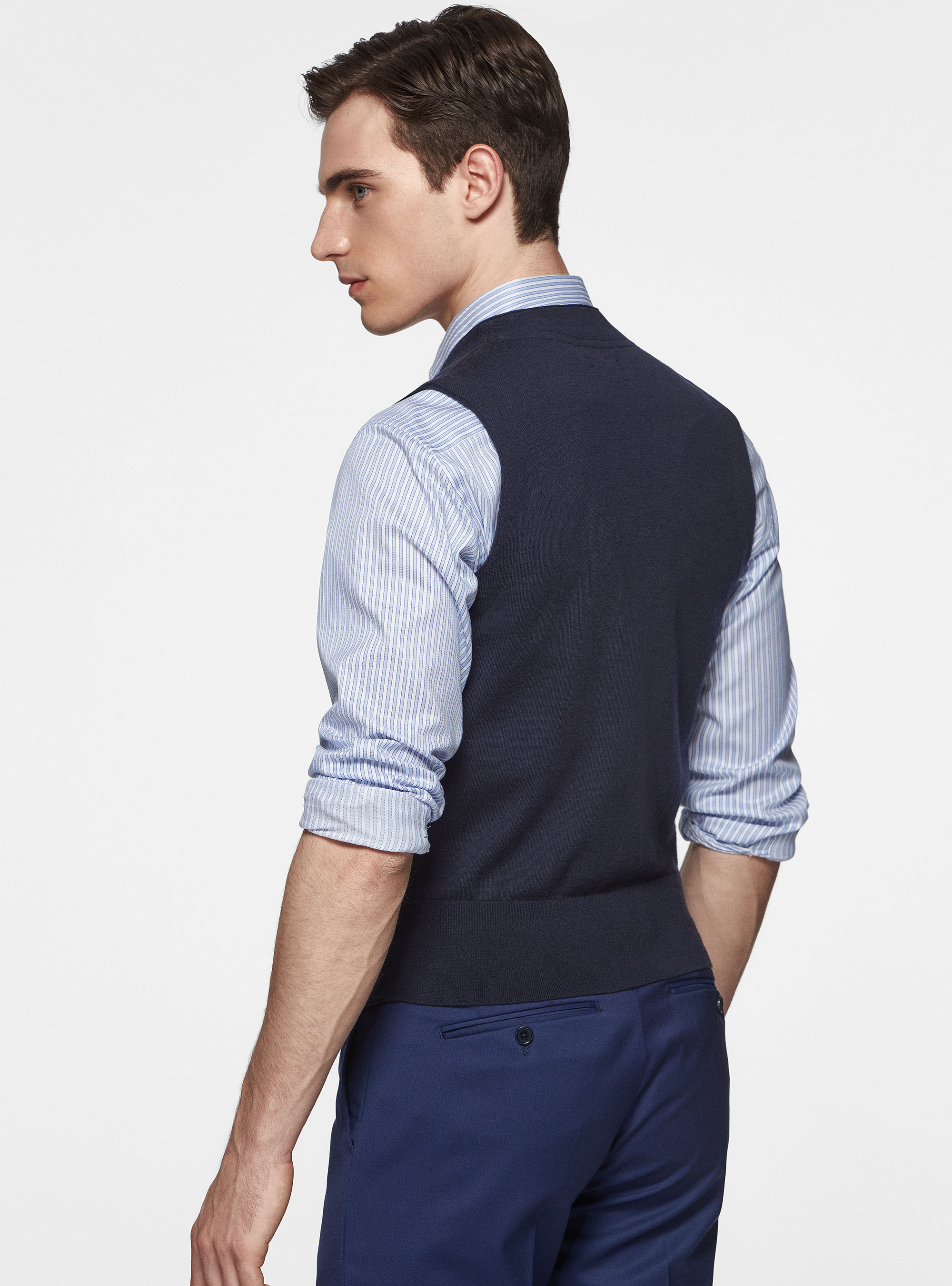 Gilet in maglia doppiopetto in pura lana merino, BLU NAVY