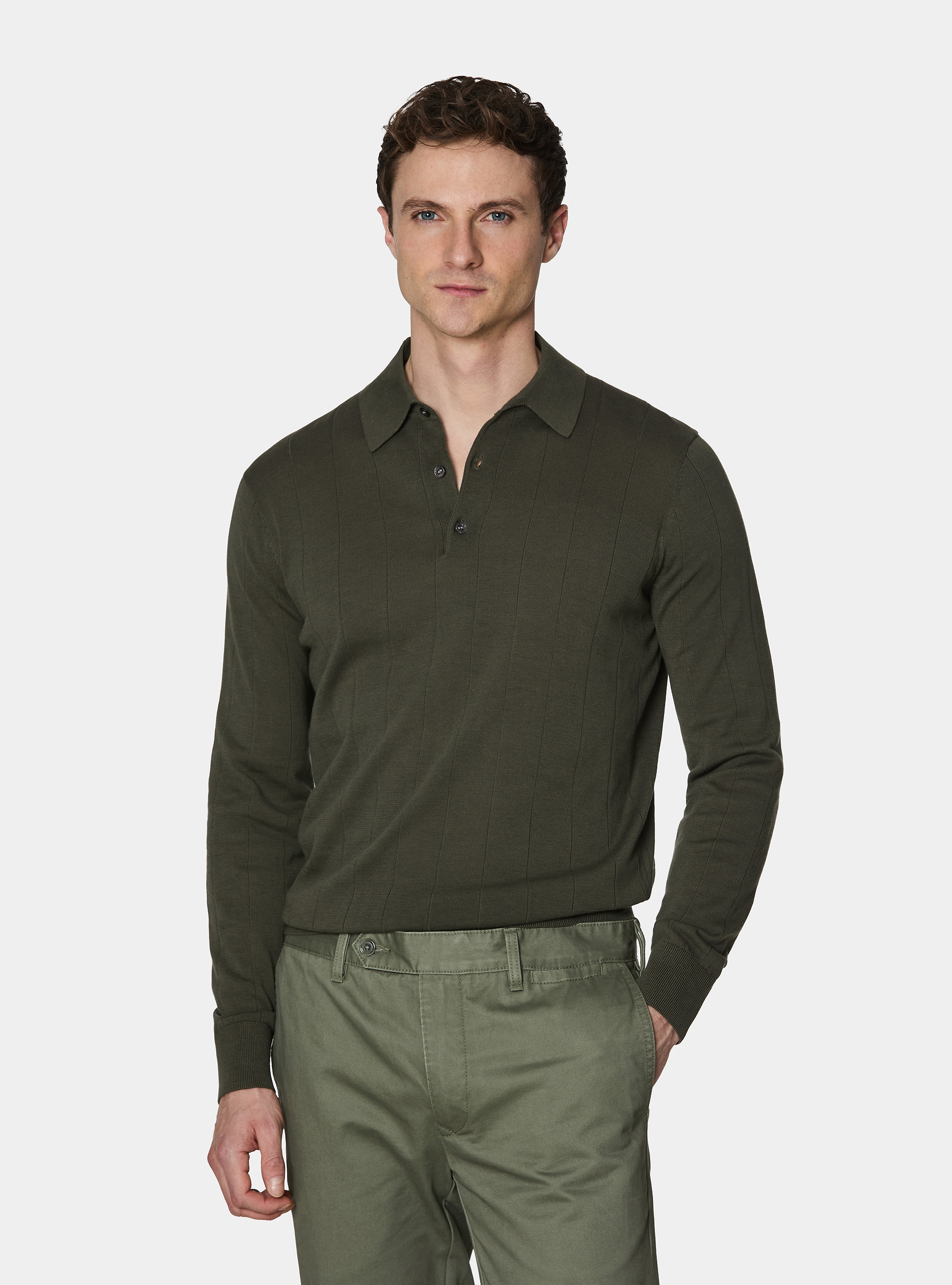 Long-sleeved knit polo shirt, MILITARE 0609C
