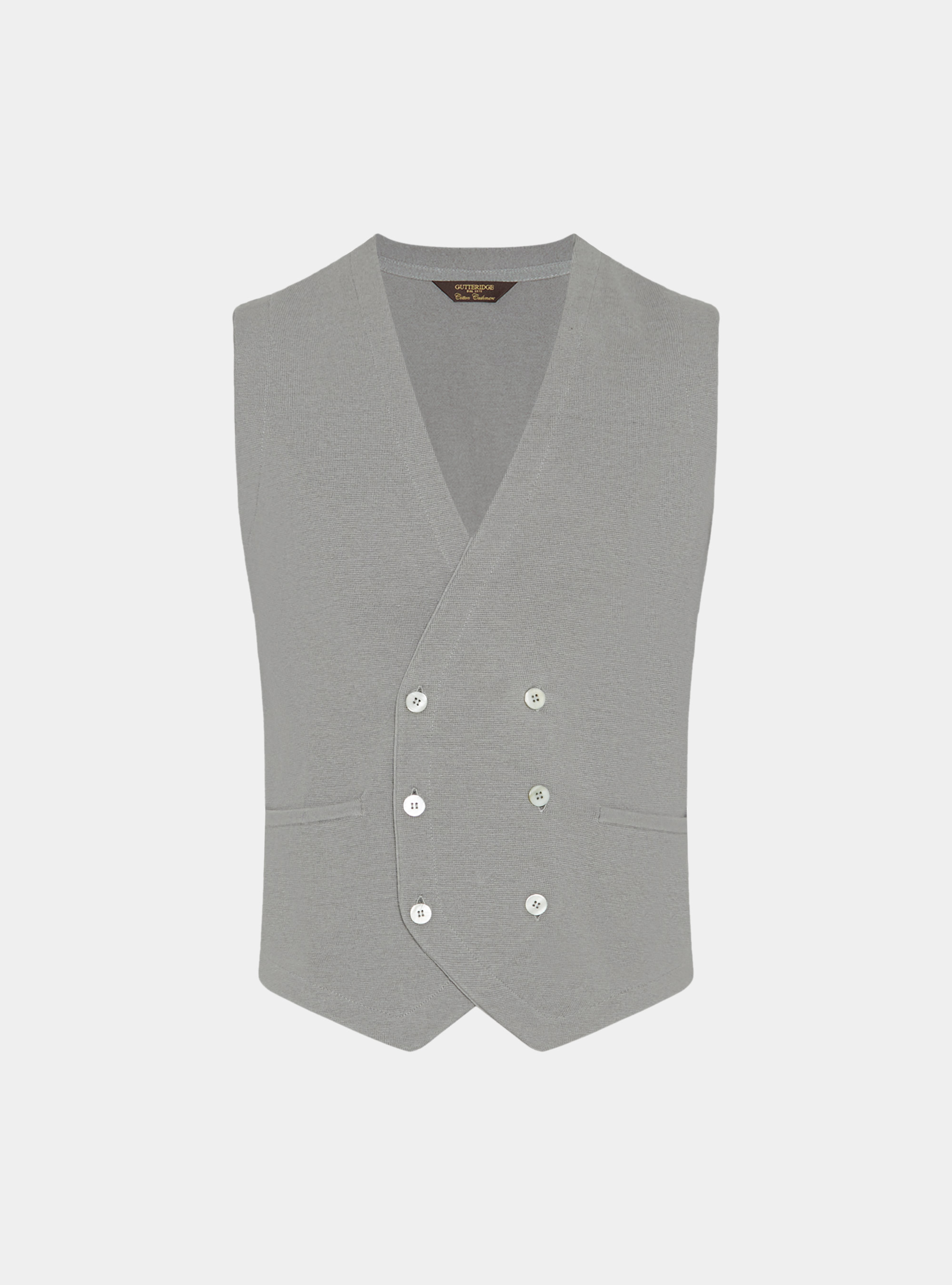Double-breasted cotton and cashmere knit gilet, GREY