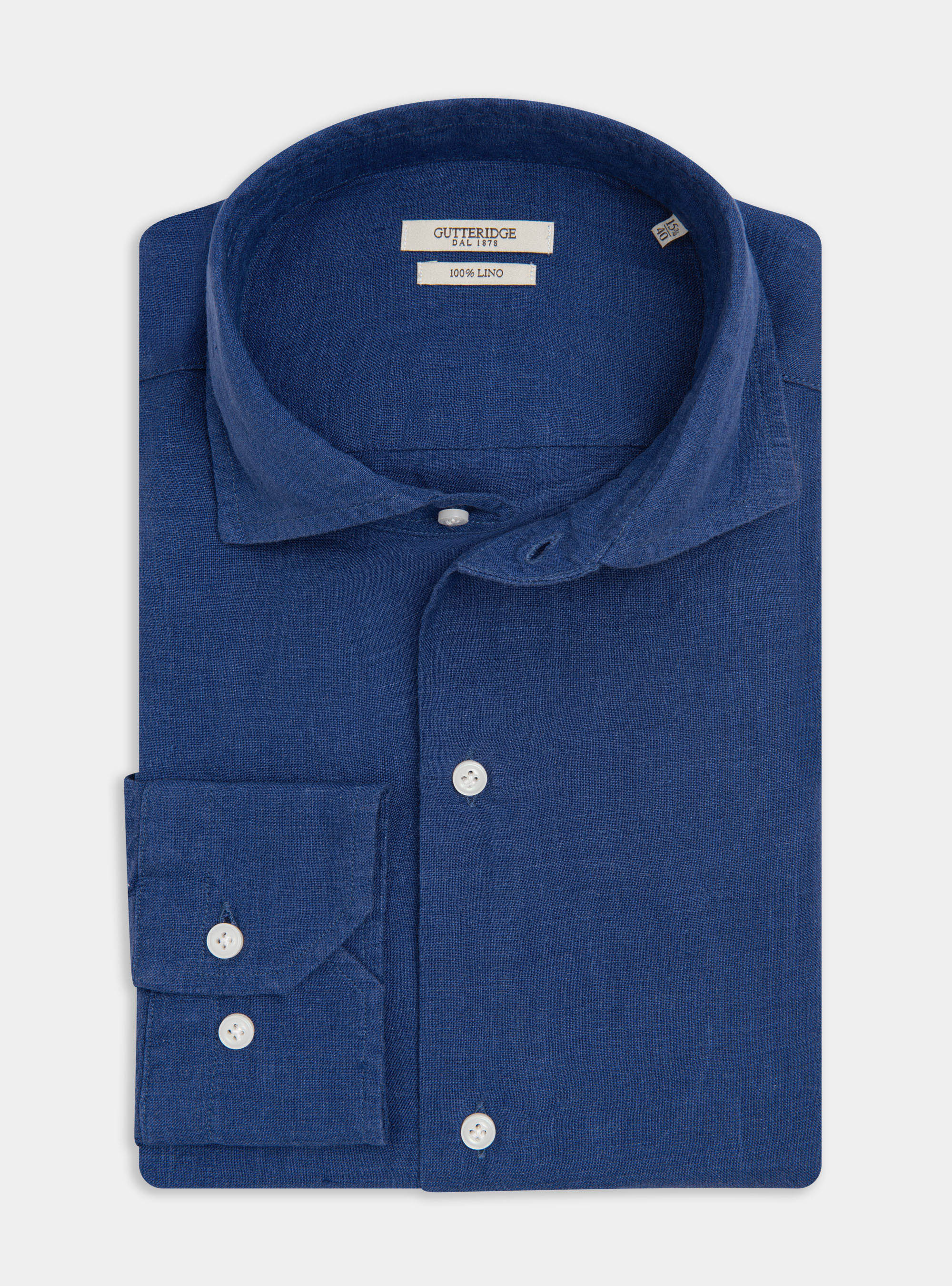 Camicia collo semi francese in puro lino, BLU