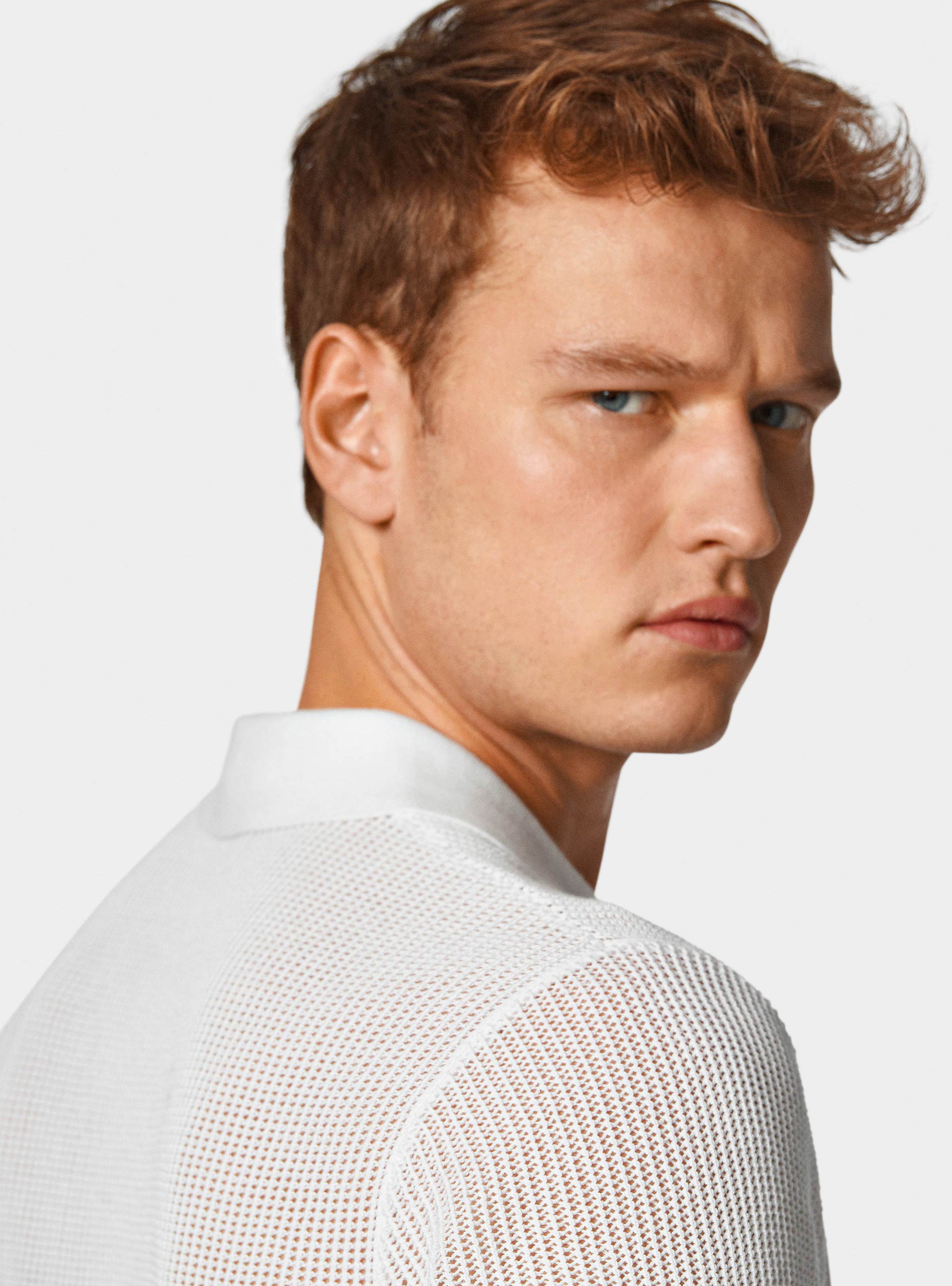 Maglia polo in crochet, BIANCO