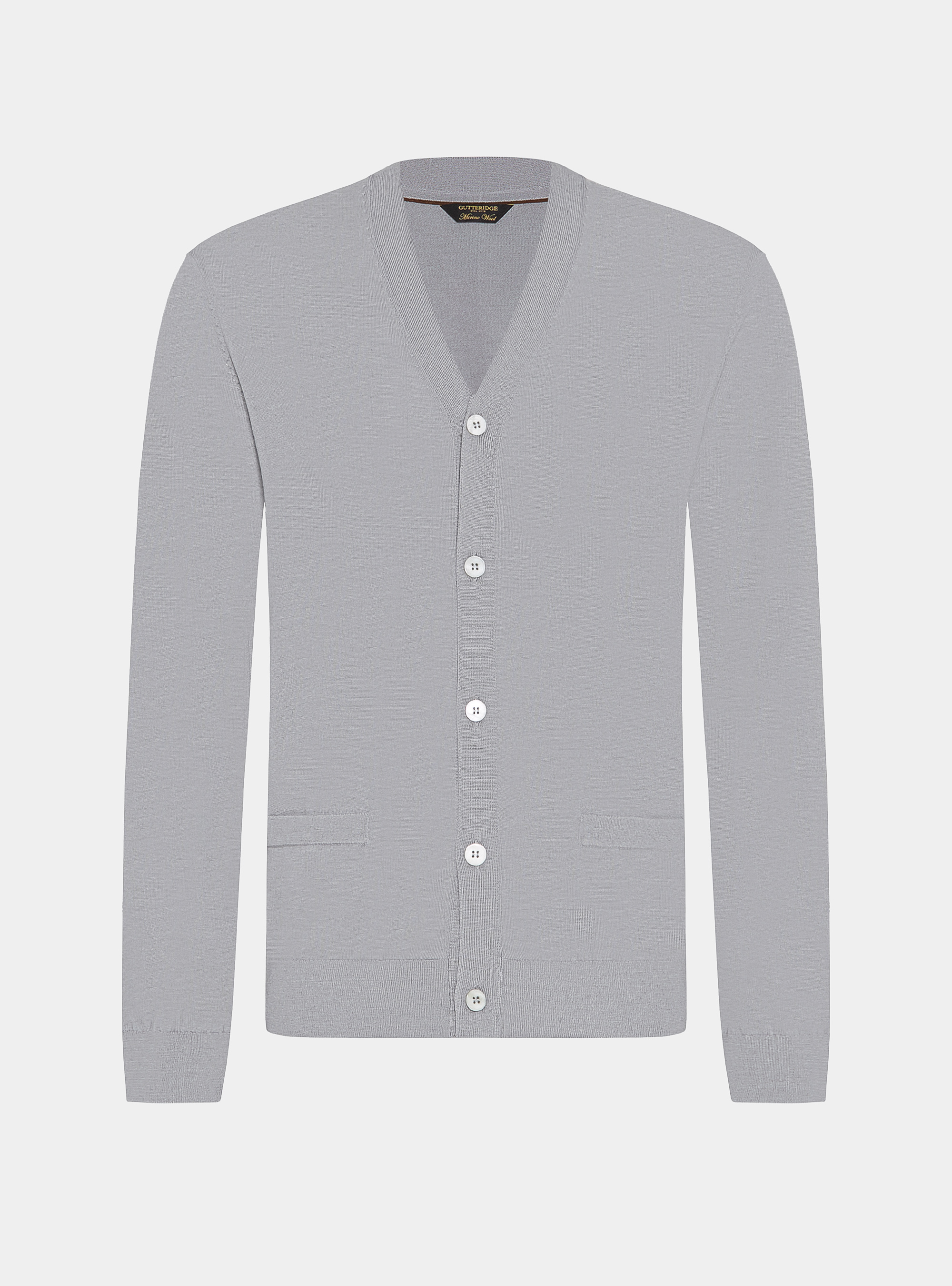 Cardigan in maglia con bottoni in lana merino extrafine, GRIGIO CHIARO
