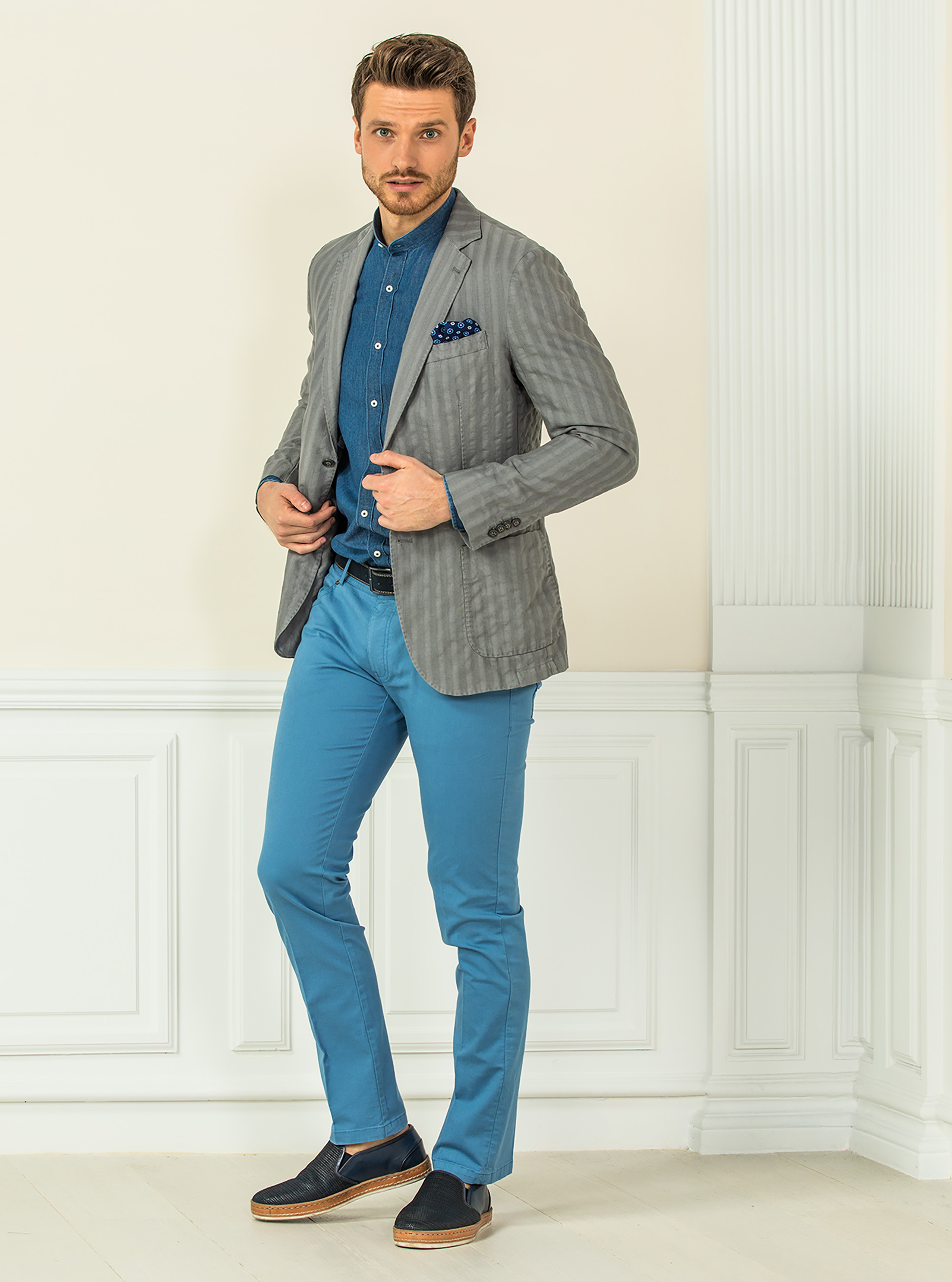 Giacca a banda larga operata 2 bottoni, GREY