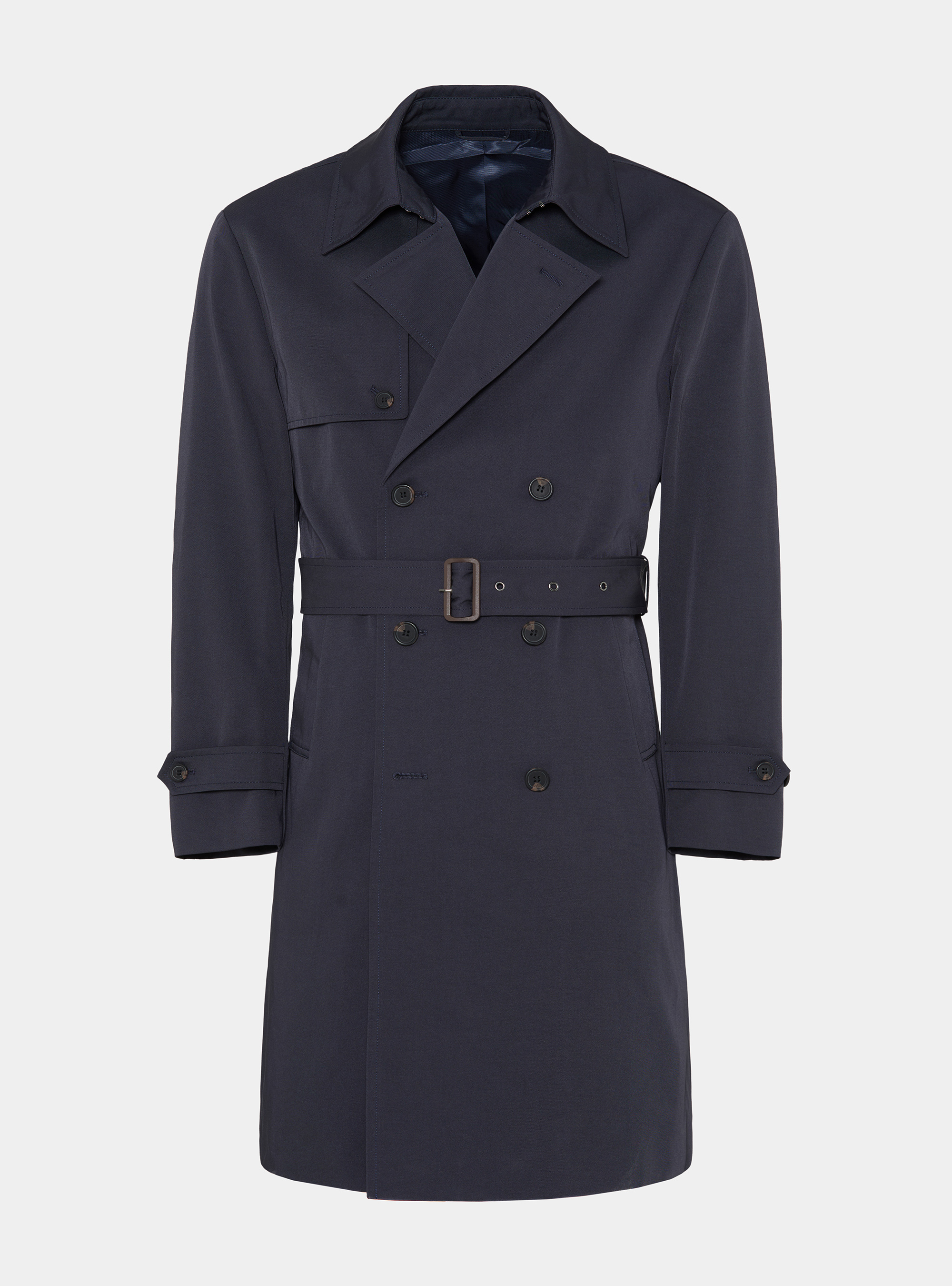 Trench doble botonadura de sarga de algod&oacute;n, AZUL MARINO