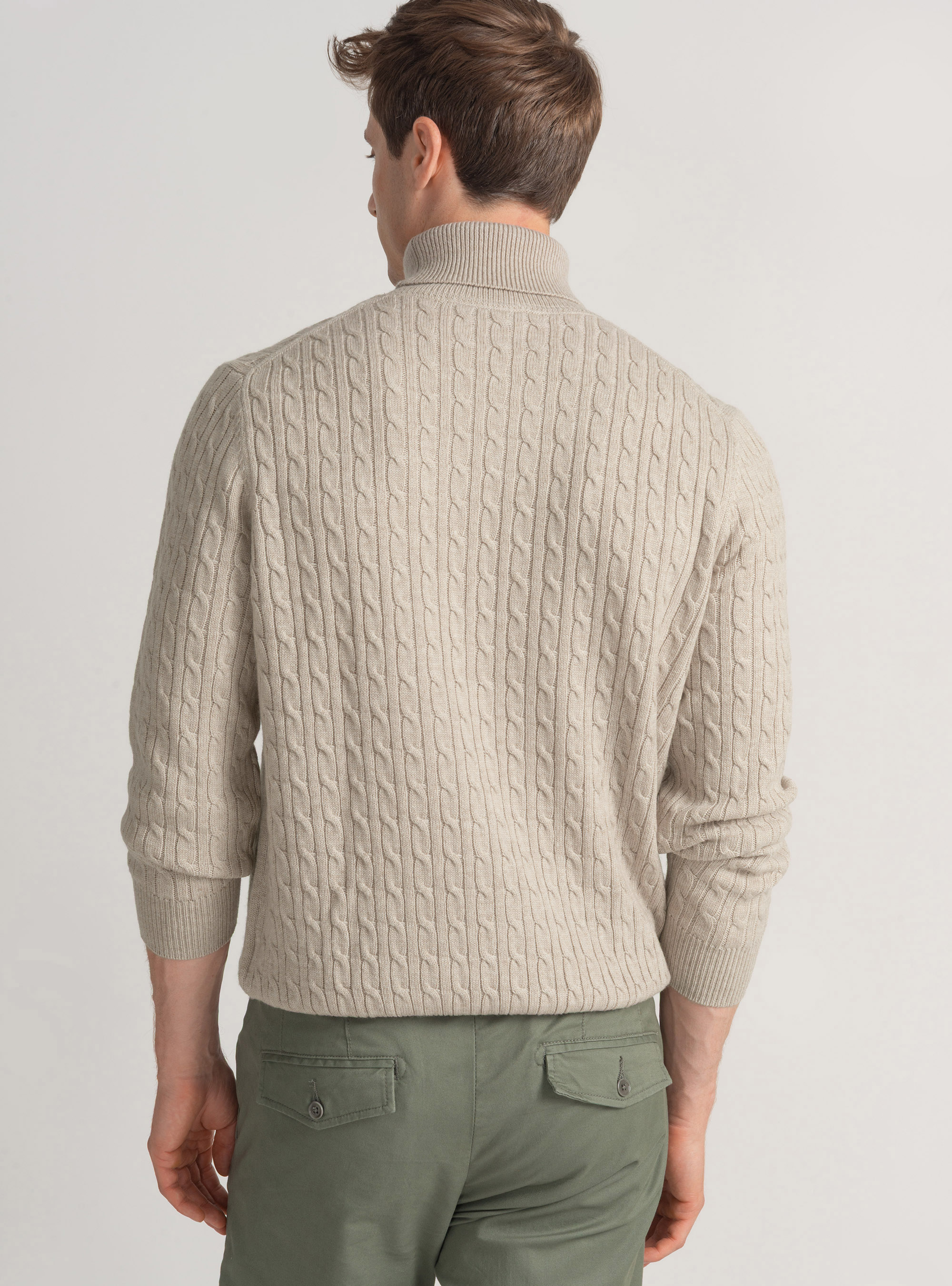 Maglia collo alto con treccia in misto lana, ECRU