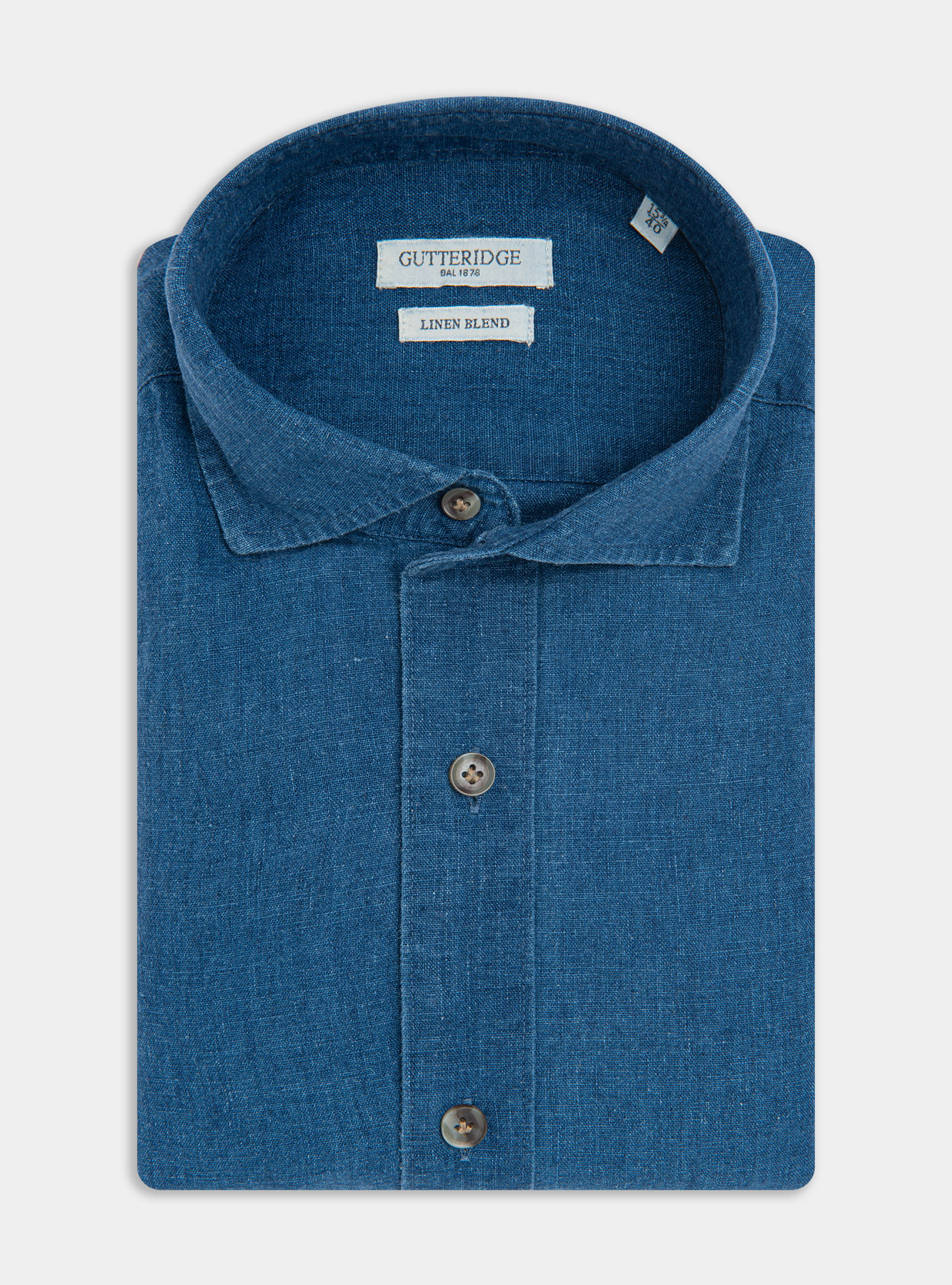 Camisa de algodón con cuello semifrancés, AZUL MEDIO