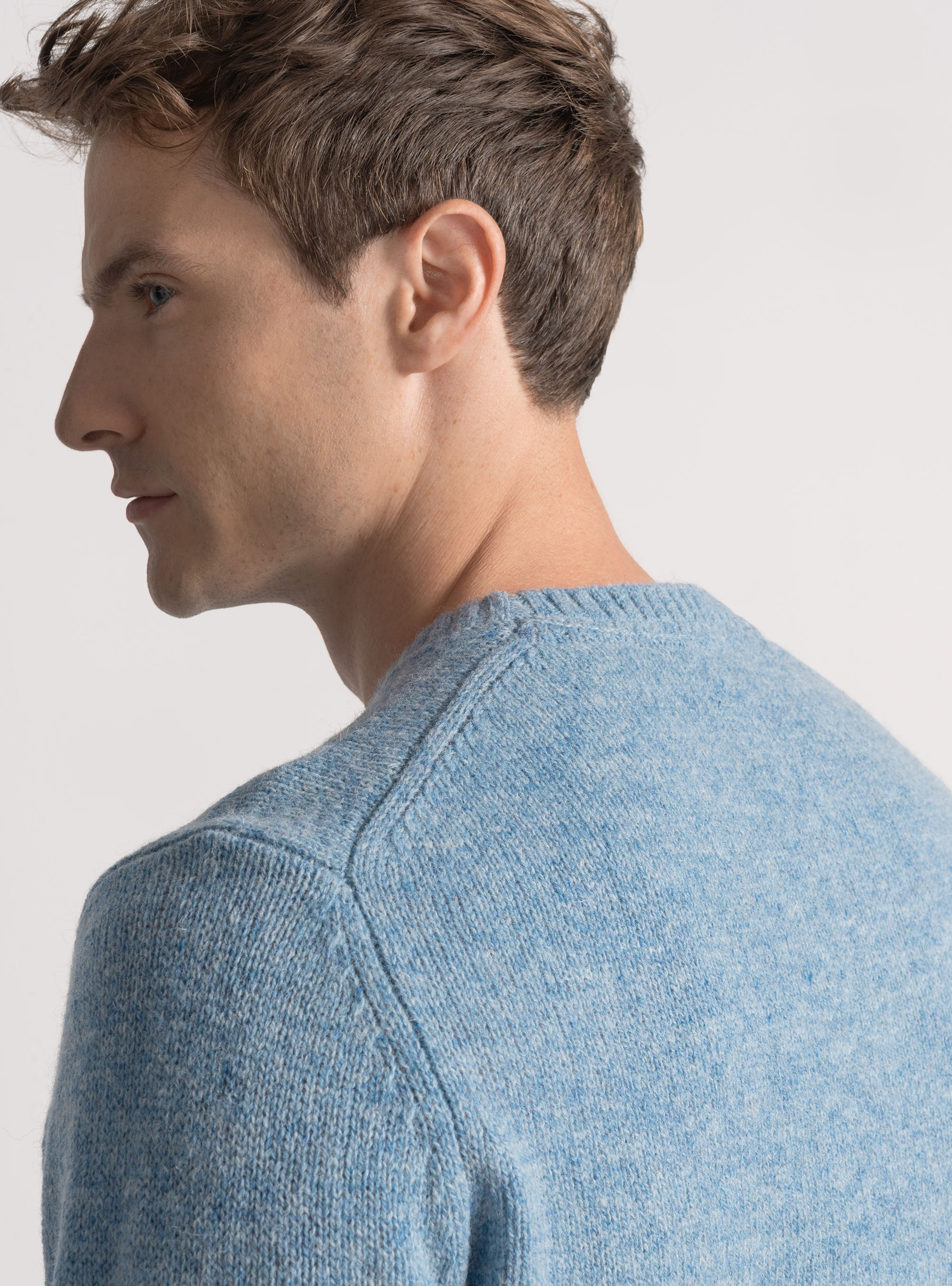 Shetland wool crew-neck sweater, LIGHT BLUE