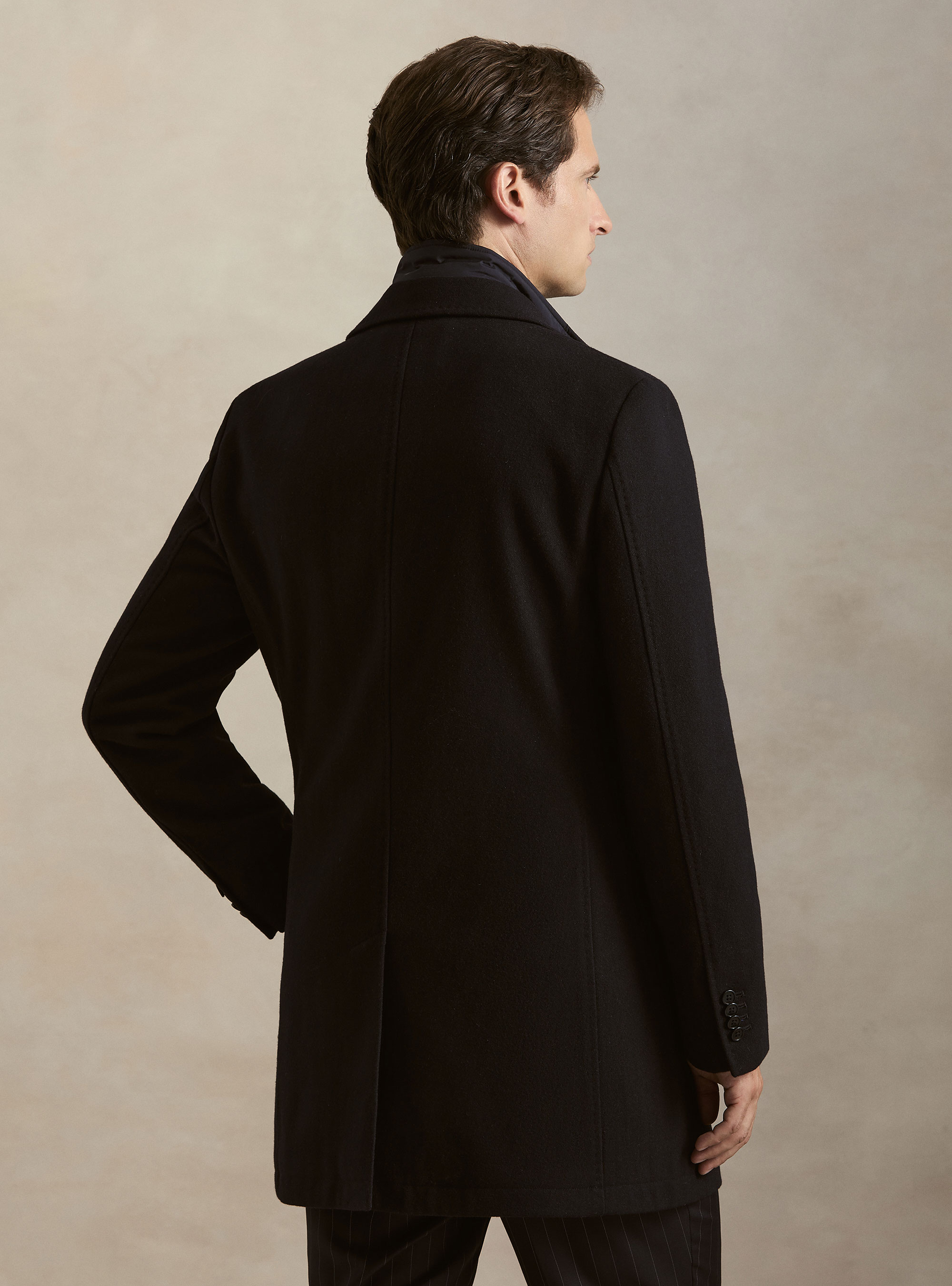 Wool-blend coat with detachable bib, NAVY BLUE